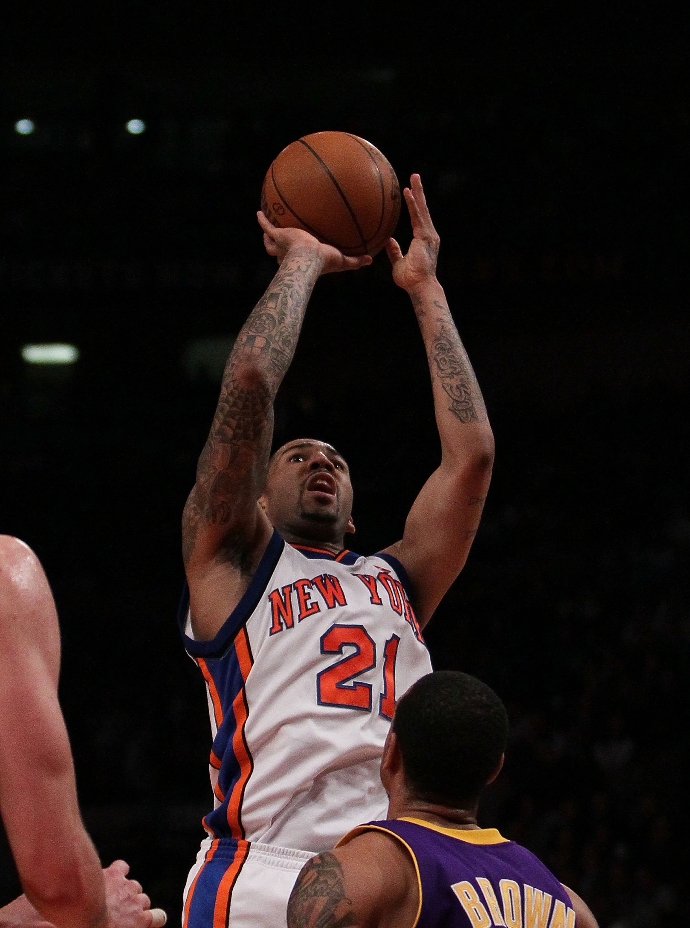 NEW YORK - JANUARY 22:  Wilson Chandler #21 of the New York Knicks in action against the Los Angeles Lakers during their game at Madison Square Garden on January 22, 2010 in New York, New York.  NOTE TO USER: User expressly acknowledges and agrees that, b