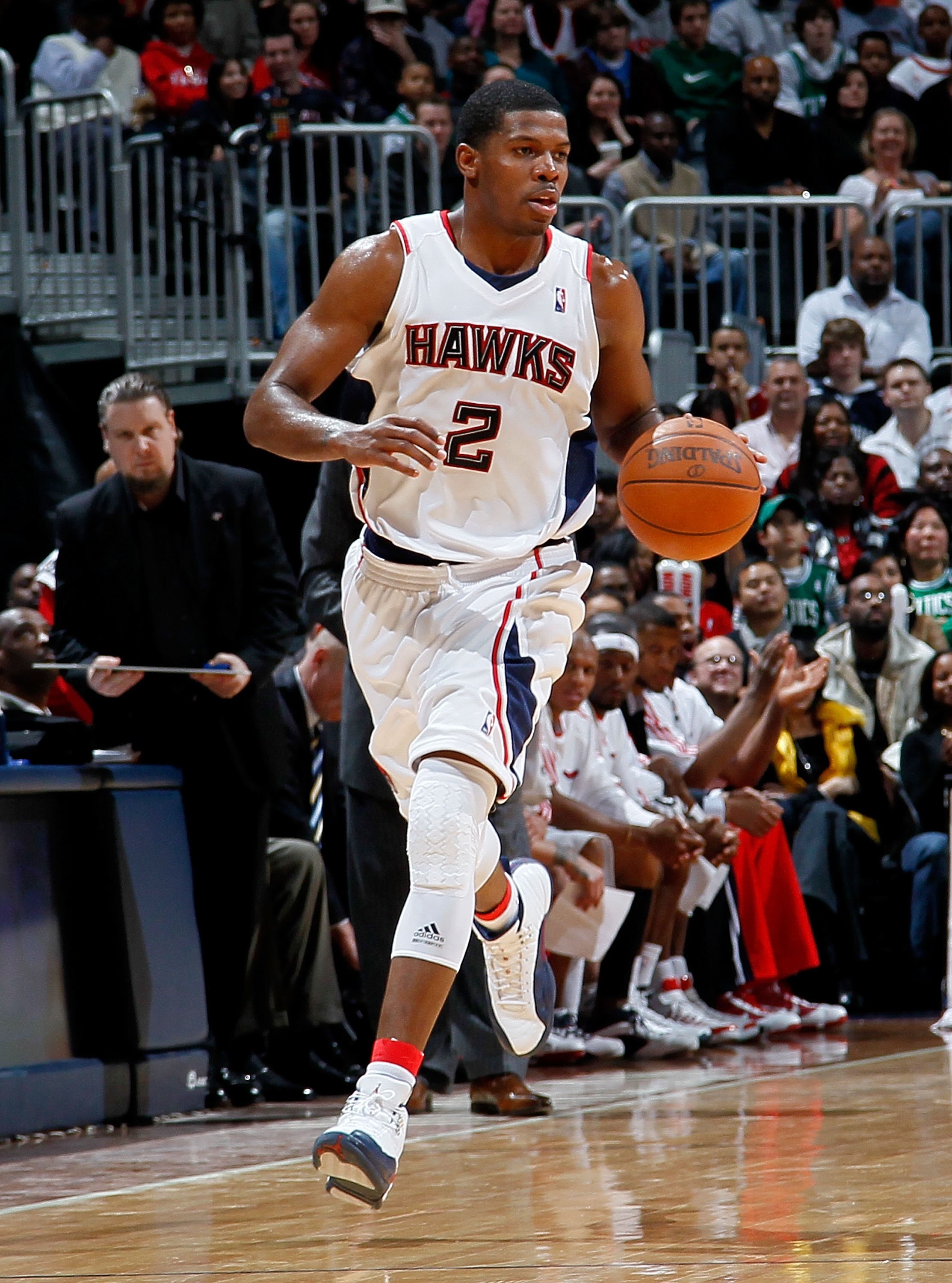 ATLANTA - JANUARY 29: Joe Johnson #2 of the Atlanta Hawks against the Boston Celtics at Philips Arena on January 29, 2010 in Atlanta, Georgia.  NOTE TO USER: User expressly acknowledges and agrees that, by downloading and/or using this Photograph, User is