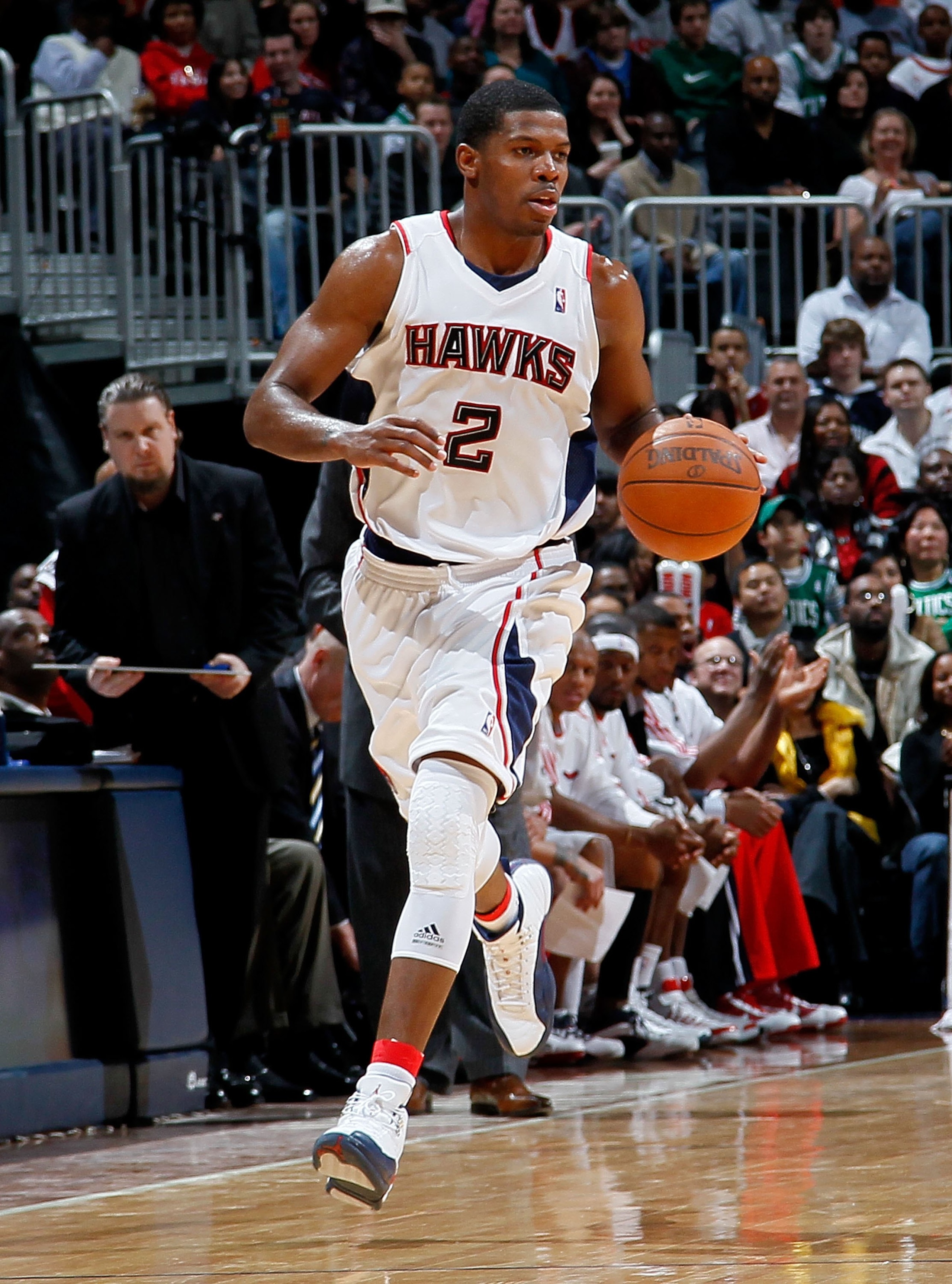 ATLANTA - JANUARY 29: Joe Johnson #2 of the Atlanta Hawks against the Boston Celtics at Philips Arena on January 29, 2010 in Atlanta, Georgia.  NOTE TO USER: User expressly acknowledges and agrees that, by downloading and/or using this Photograph, User is