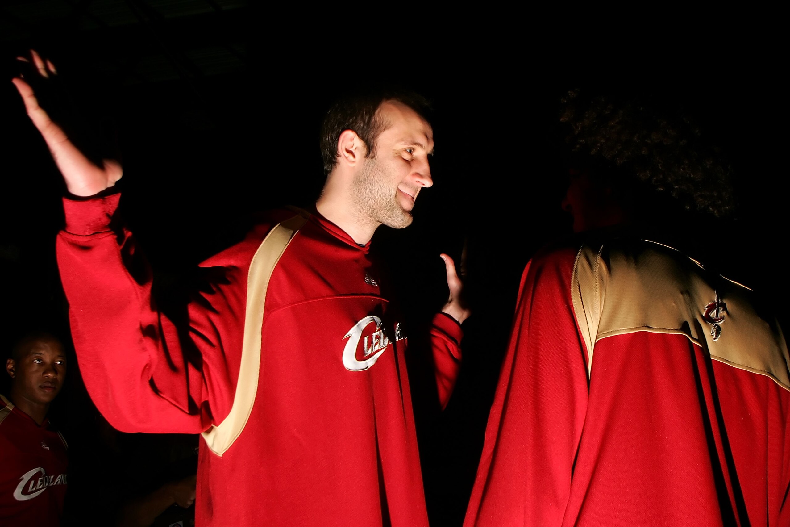 SAN ANTONIO - JUNE 10:  Zydrunas Illgauskas #11 of the Cleveland Cavaliers talks with teammate Anderson Varejao #17 before Game Two of the 2007 NBA Finals agains the San Antonio Spurs on June 10, 2007 at the AT&T Center in San Antonio, Texas.  NOTE TO USE
