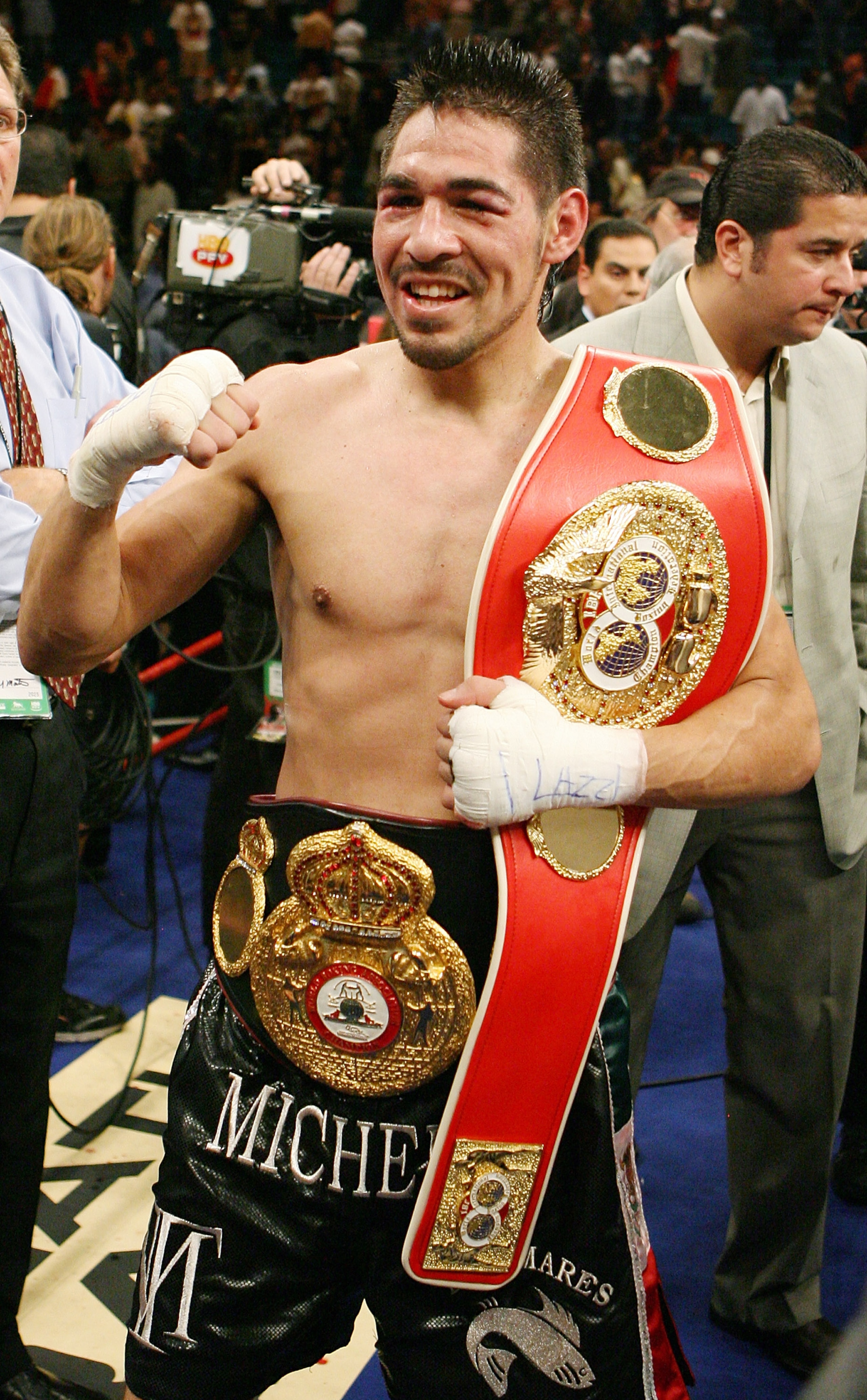 LAS VEGAS - JULY 26:  Antonio Margarito celebrates his 11th-round TKO victory over Miguel Cotto to win the WBA welterweight championship at the MGM Grand Garden Arena July 26, 2008 in Las Vegas, Nevada.  (Photo by Ethan Miller/Getty Images)