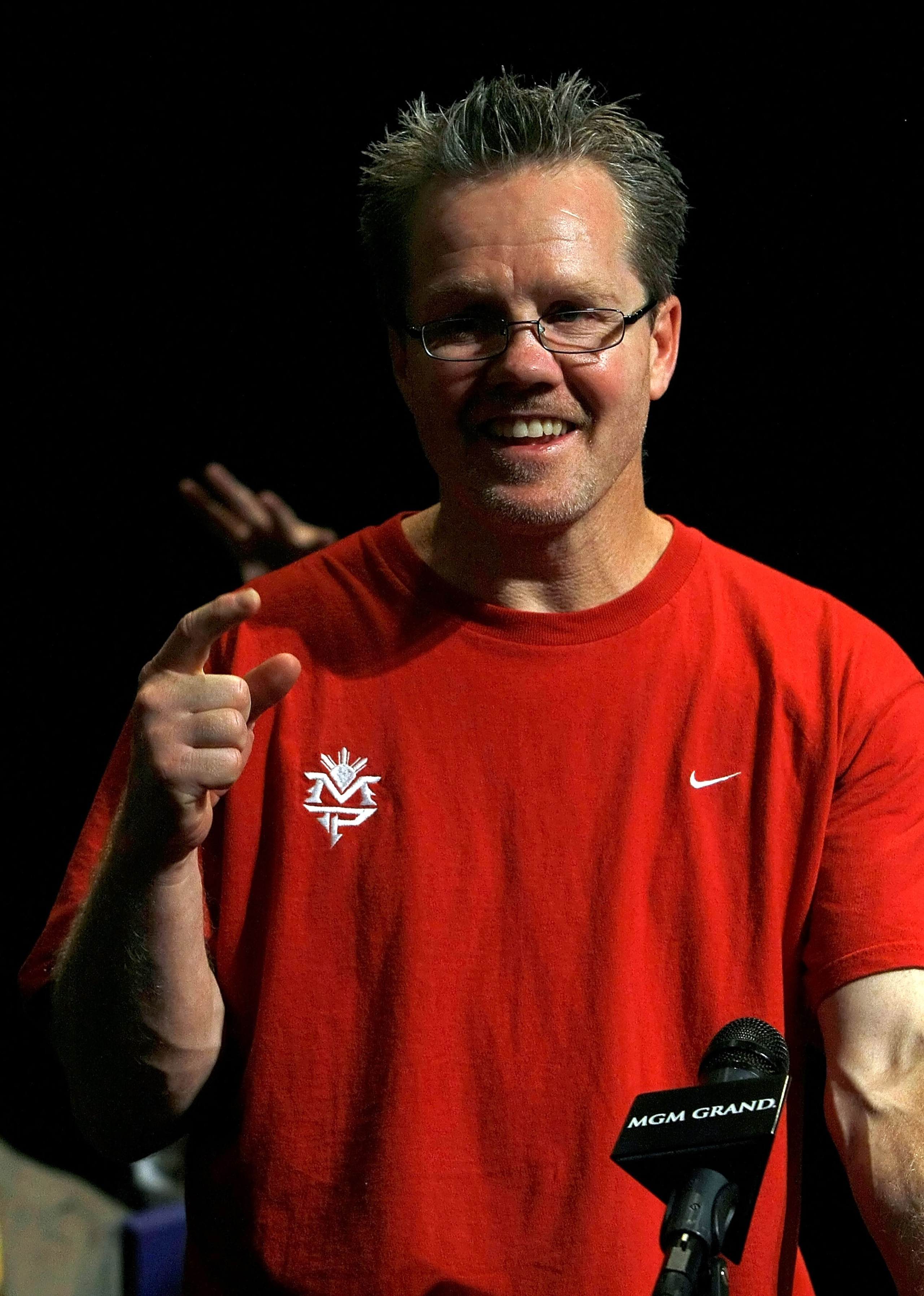 LAS VEGAS - DECEMBER 06: Trainer Freddie Roach speaks at a news conference after Manny Pacquiao defeated Oscar De La Hoya in their welterweight fight at the MGM Grand Garden Arena December 6, 2008 in Las Vegas, Nevada.  (Photo by Ethan Miller/Getty Images
