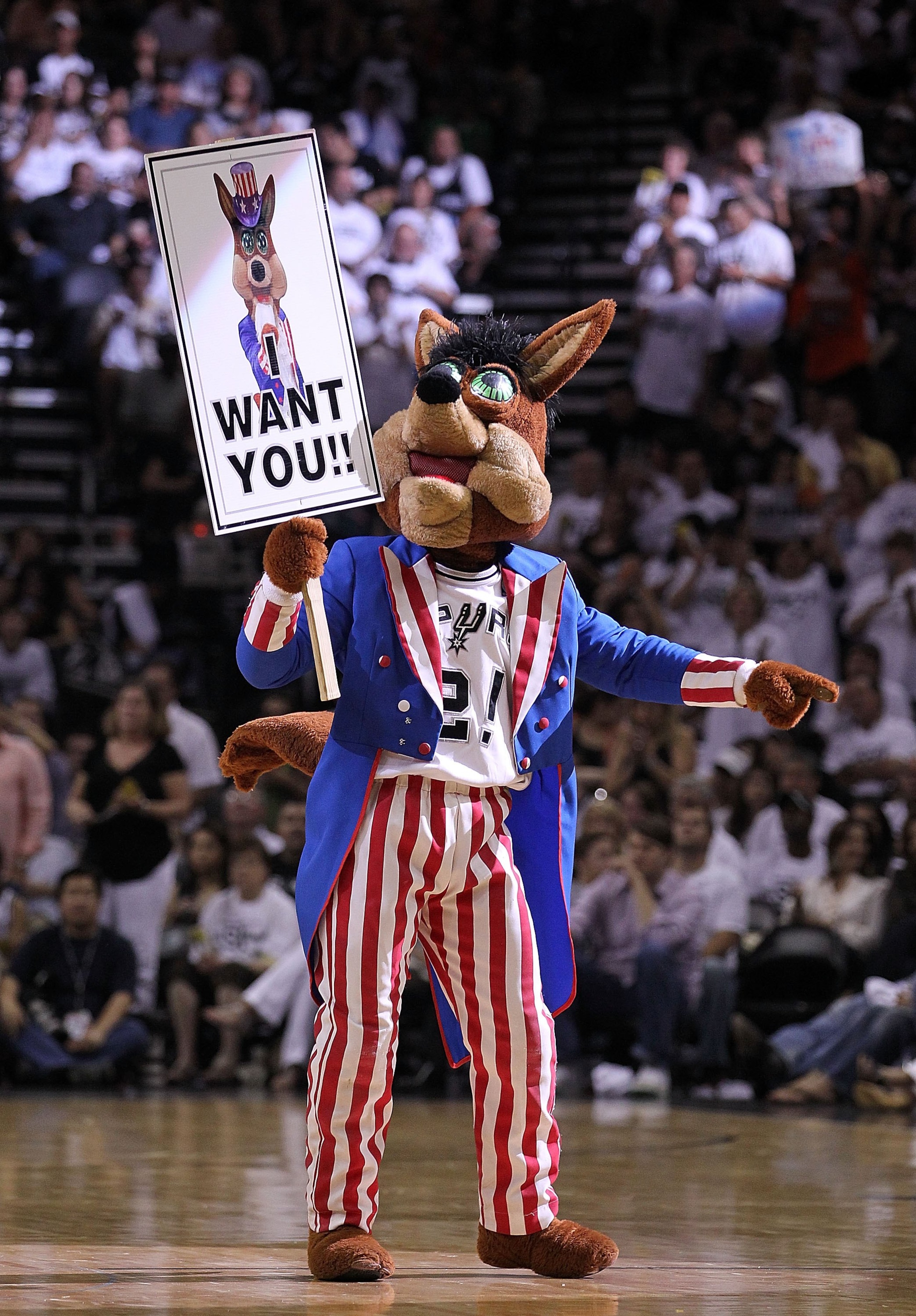 SAN ANTONIO - MAY 07: The San Antonio Spurs Coyote in Game Three of the Western Conference Semifinals during the 2010 NBA Playoffs at AT&T Center on May 7, 2010 in San Antonio, Texas. NOTE TO USER: User expressly acknowledges and agrees that, by downloadi