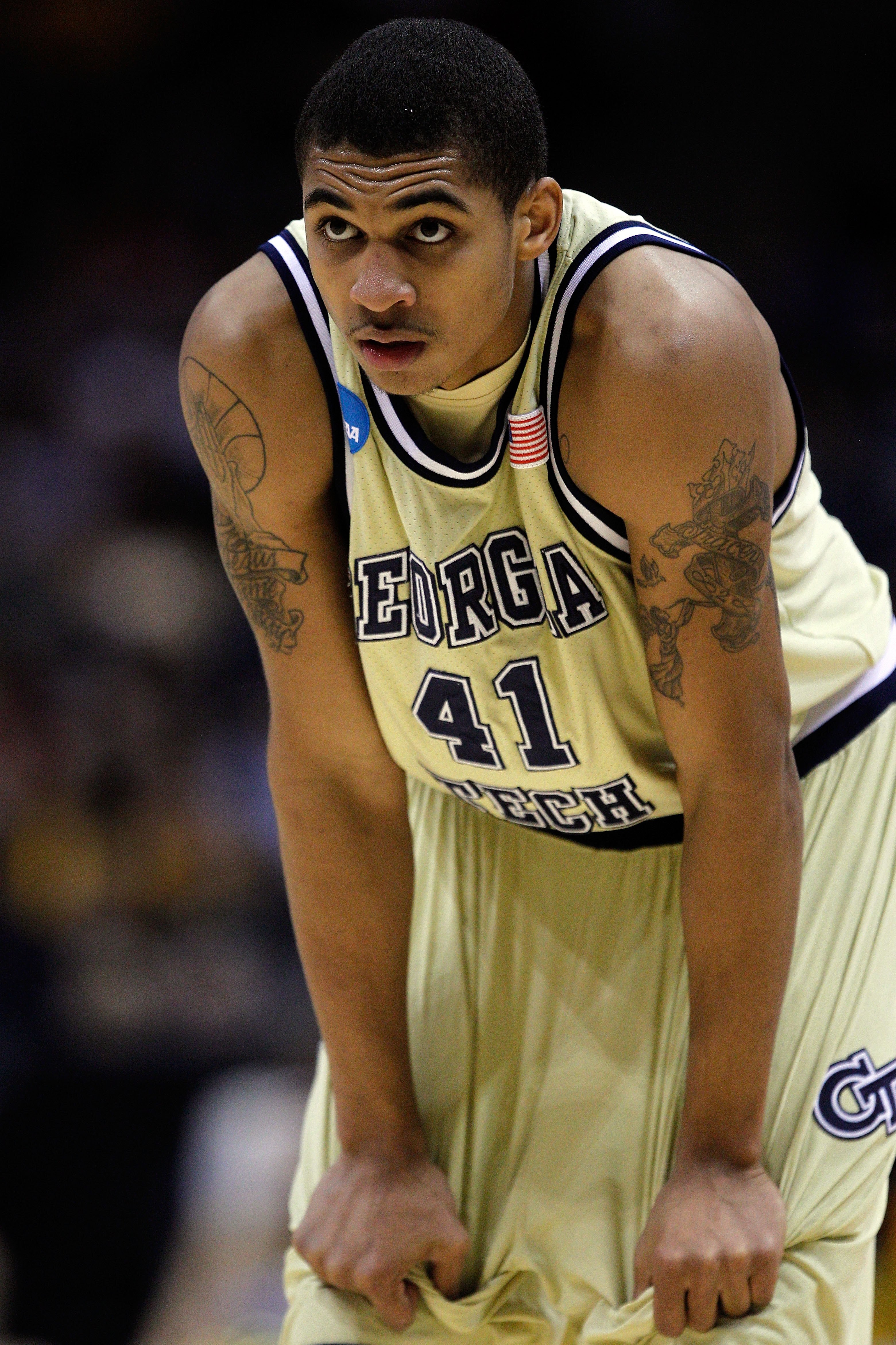 MILWAUKEE - MARCH 21:  Glen Rice Jr. #41 of the Georgia Tech Yellow Jackets looks on against the Ohio State Buckeyes during the second round of the 2010 NCAA men's basketball tournament at the Bradley Center on March 21, 2010 in Milwaukee, Wisconsin.  (Ph