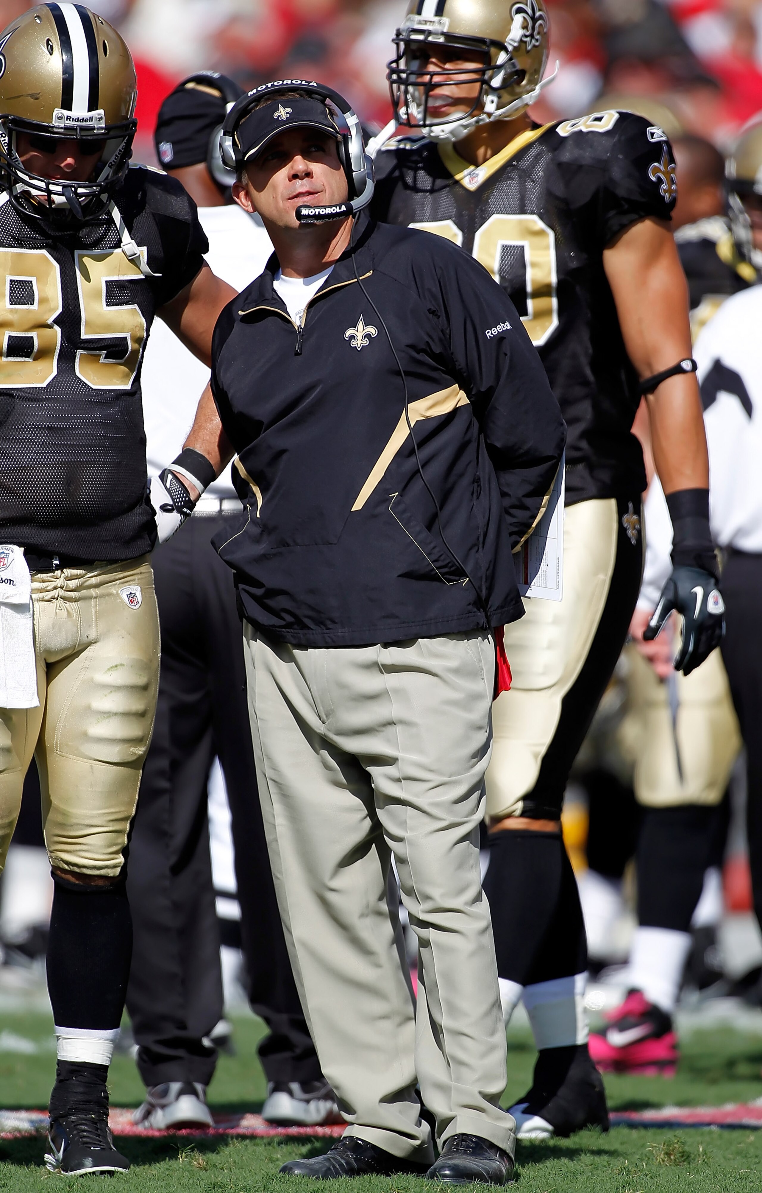 TAMPA, FL - OCTOBER 17:  Head coach Sean Payton of the New Orleans Saints looks up at the scoreboard against the Tampa Bay Buccaneers during the game at Raymond James Stadium on October 17, 2010 in Tampa, Florida.  (Photo by J. Meric/Getty Images)