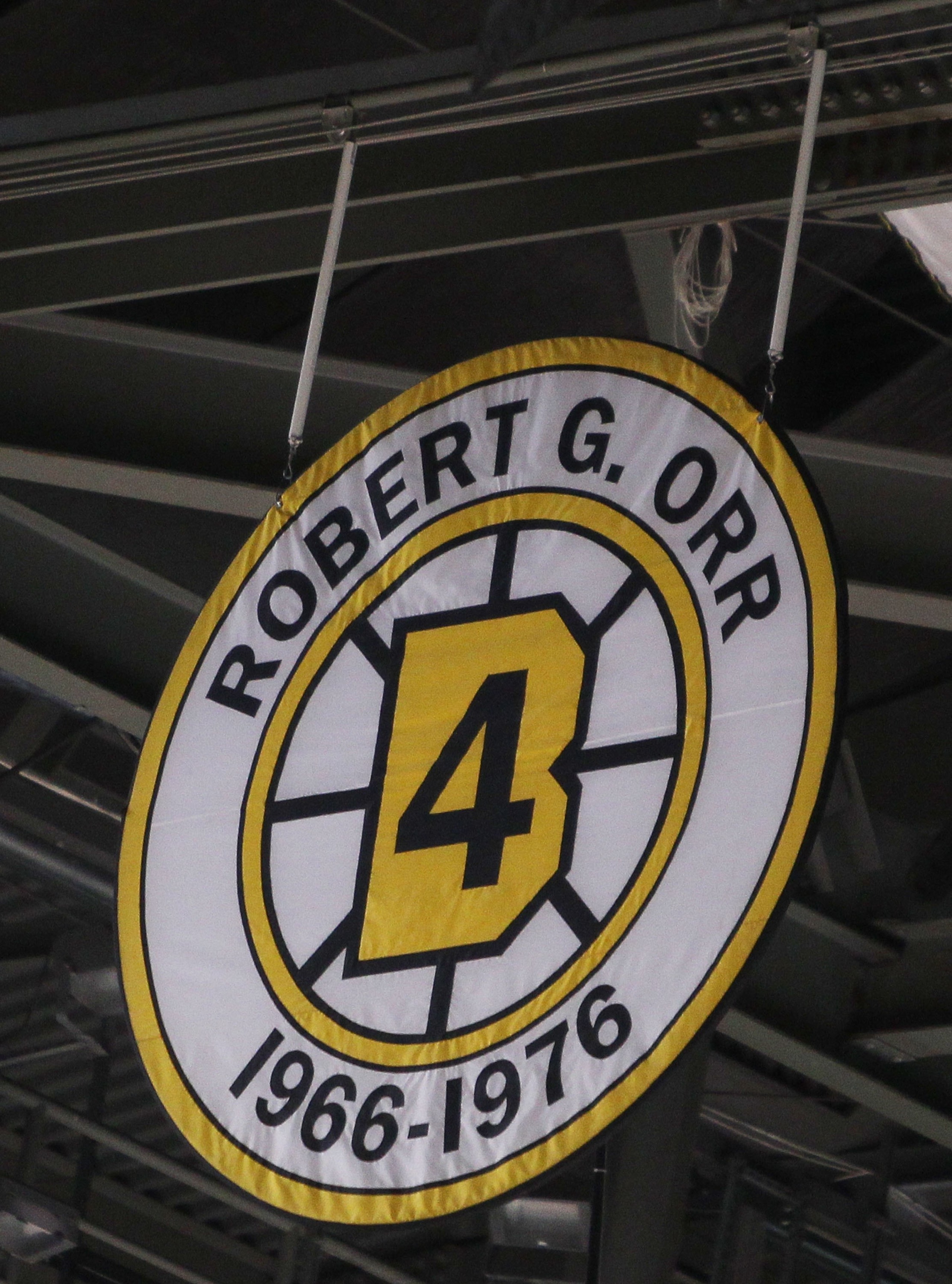 BOSTON - MARCH 04: Robert Orr's retired number hangs in the rafters during the Toronto Maple Leafs versus the Boston Bruins on March 4, 2010 at the TD Garden in Boston, Massachusetts. The Bruins defeated the Maple Leafs 3-2 in an overtime shootout. (Pho BOSTON - MARCH 04: Robert Orr's retired number hangs in the rafters during the Toronto Maple Leafs versus the Boston Bruins on March 4, 2010 at the TD Garden in Boston, Massachusetts. The Bruins defeated the Maple Leafs 3-2 in an overtime shootout. (Pho
