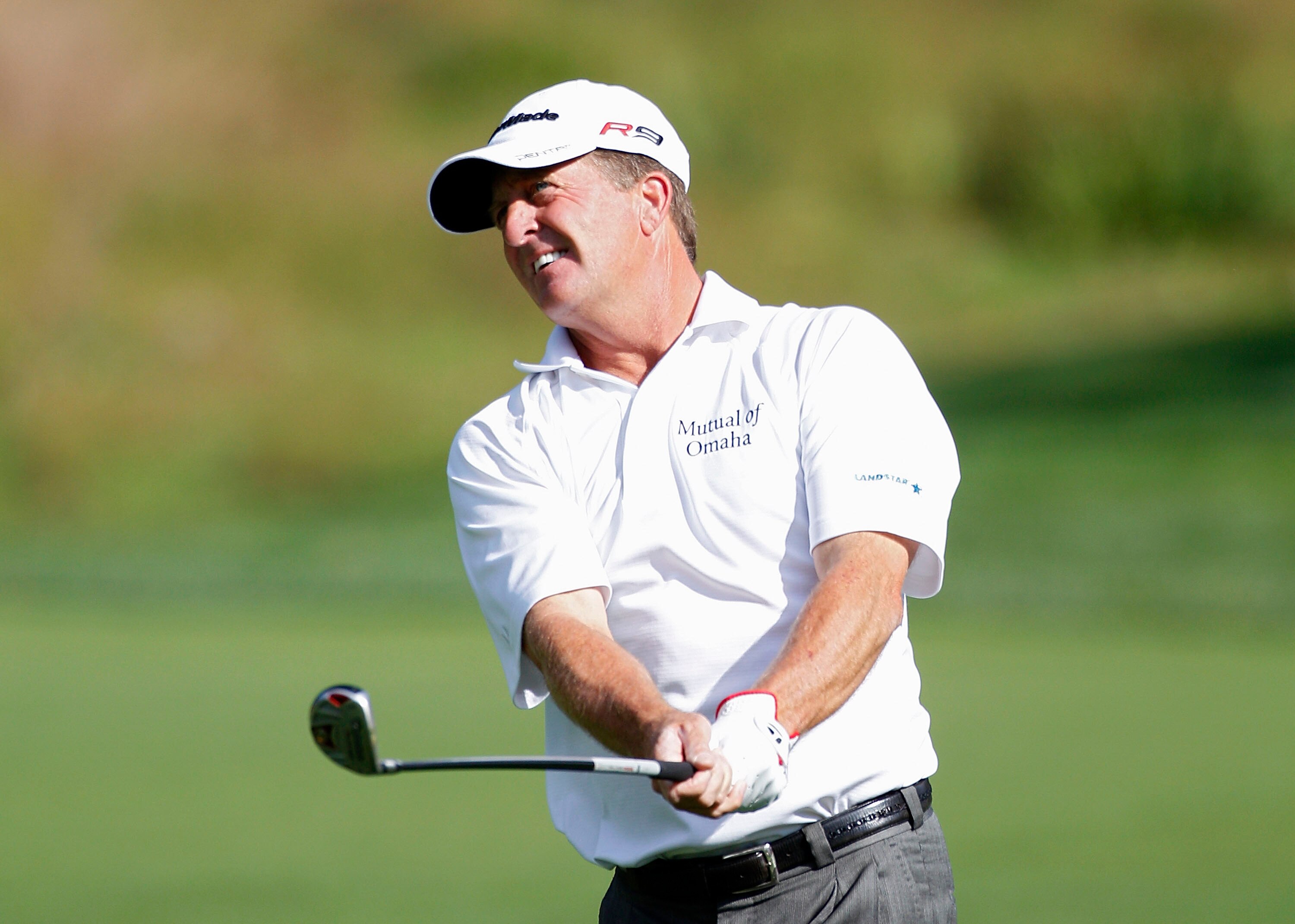 POTOMAC, MD - OCTOBER 07: Fred Funk hits his second shot on the sixth hole during the first round of the Constellation Energy Senior Players Championship held at TPC Potomac at Avenel Farm on October 7, 2010 in Potomac, Maryland.  (Photo by Michael Cohen/