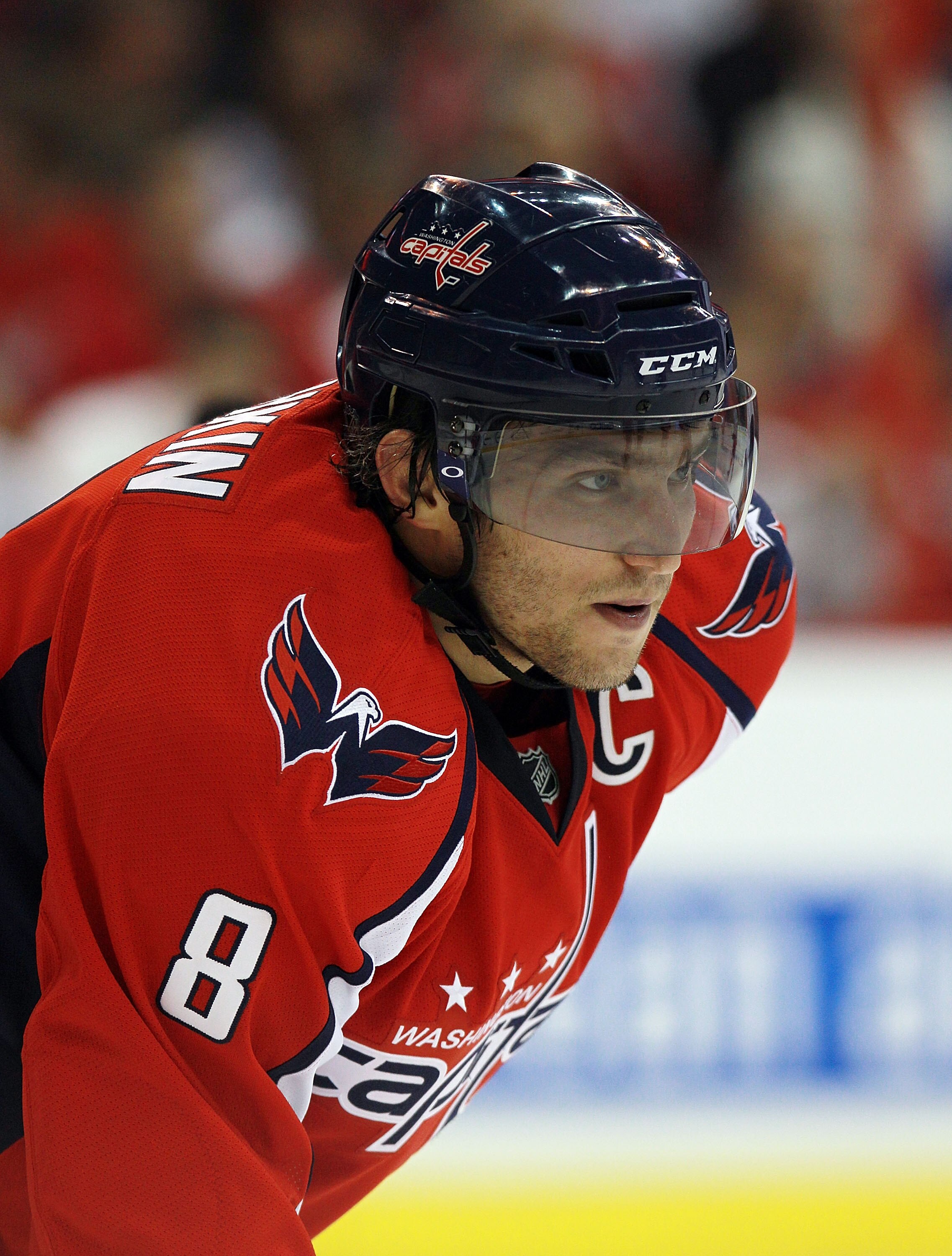 WASHINGTON - OCTOBER 13:  Alex Ovechkin #8 of the Washington Capitals skates against the New York Islanders at the Verizon Center on October 13, 2010 in Washington, DC.  (Photo by Bruce Bennett/Getty Images)