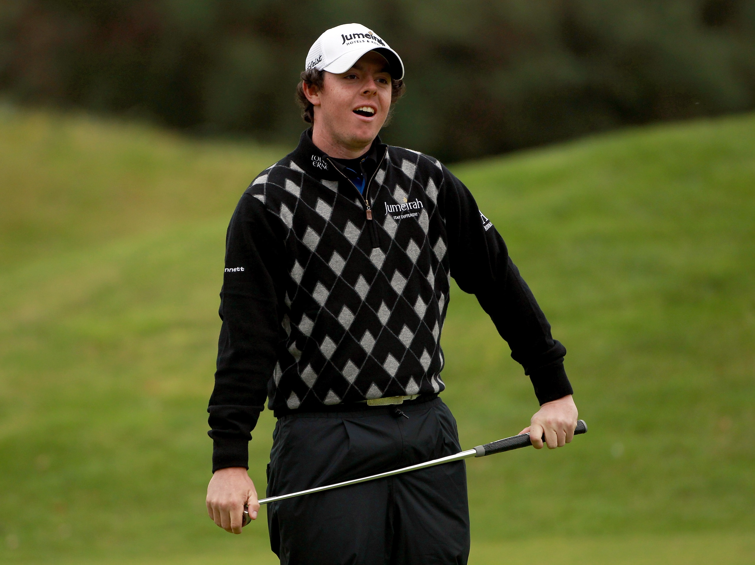 CARNOUSTIE, SCOTLAND - OCTOBER 09:  Rory McIlroy of Northern Ireland smiles on the ninth hole during the third round of The Alfred Dunhill Links Championship at the Carnoustie Golf Links on October 9, 2010 in Carnoustie, Scotland.  (Photo by Andrew Reding