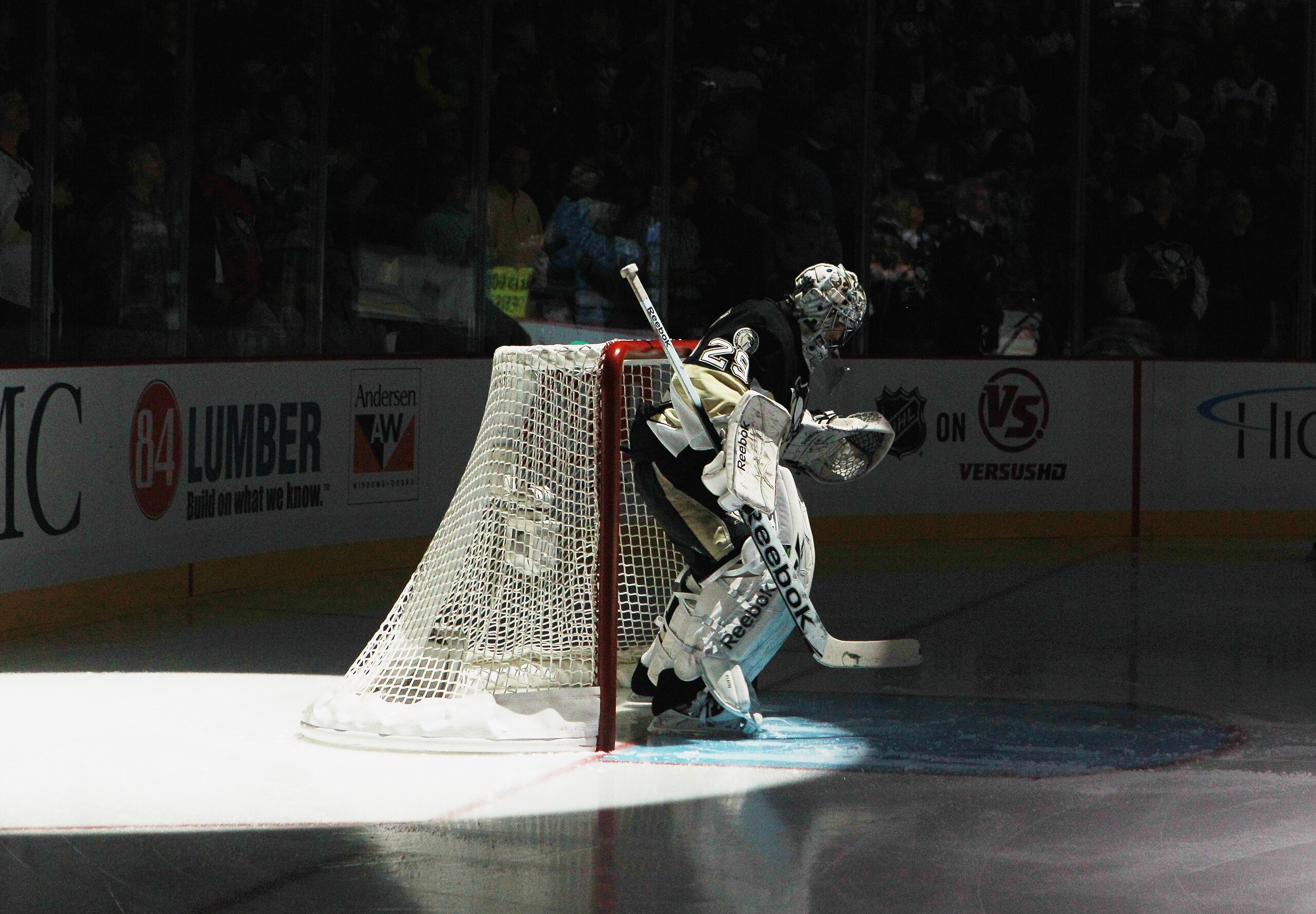 PITTSBURGH - OCTOBER 07: Marc-Andre Fleury #29 of the Pittsburgh Penguins tends net against the Philadelphia Flyers at the Consol Energy Center on October 7, 2010 in Pittsburgh, Pennsylvania. (Photo by Bruce Bennett/Getty Images)
