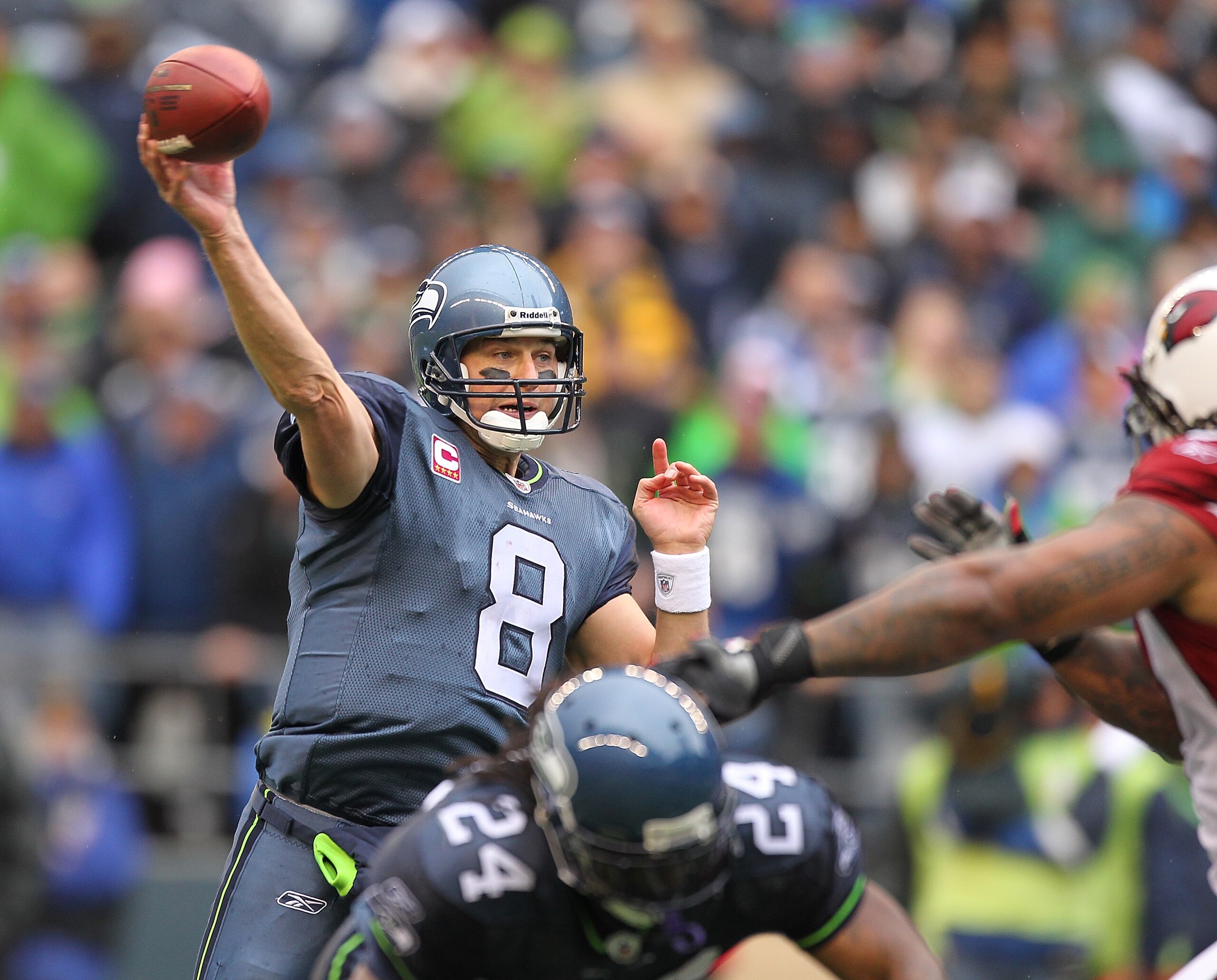 SEATTLE - OCTOBER 24:  Quarterback Matt Hasselbeck #8 of the Seattle Seahawks passes against the Arizona Cardinals at Qwest Field on October 24, 2010 in Seattle, Washington. (Photo by Otto Greule Jr/Getty Images)