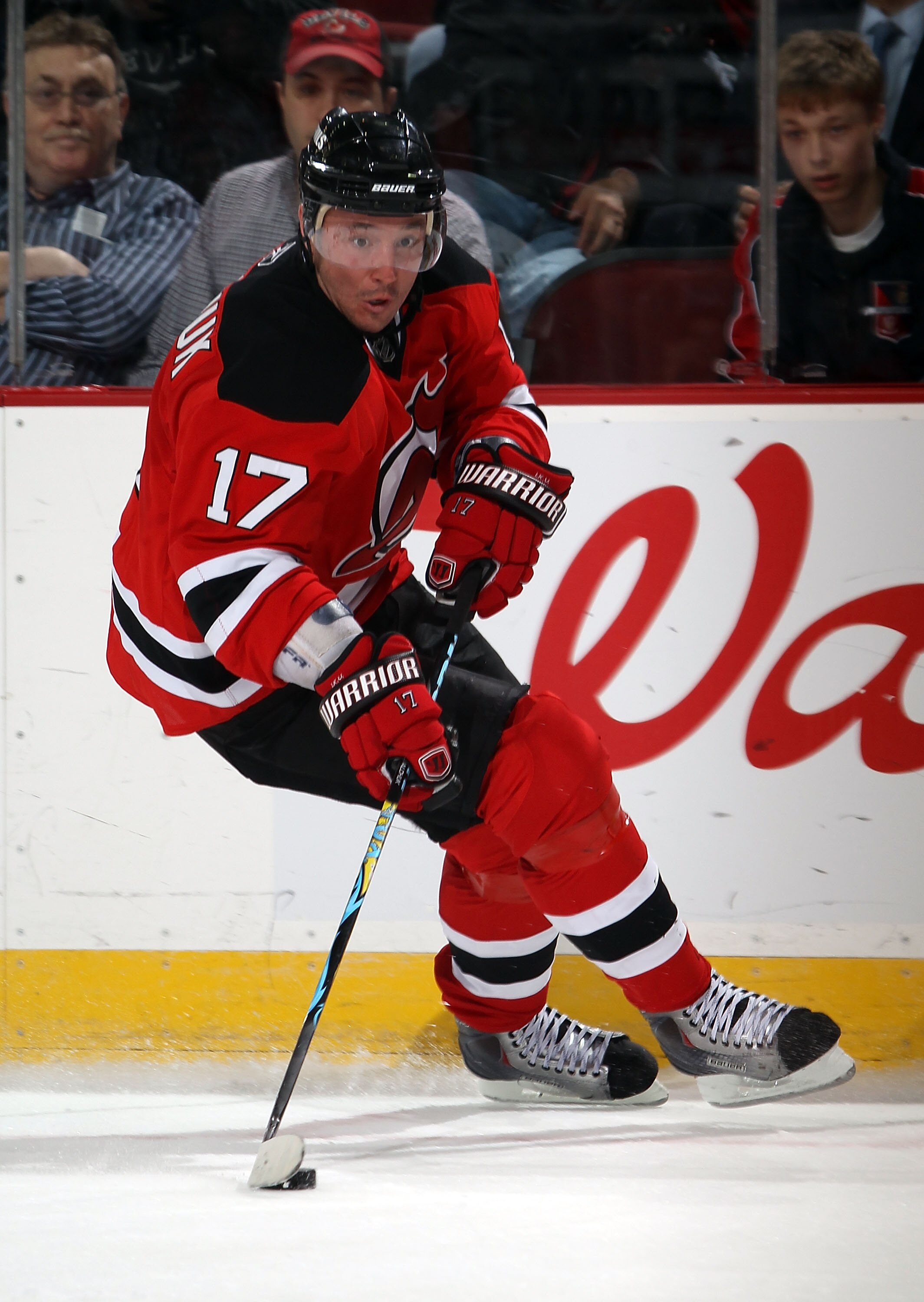 NEWARK, NJ - OCTOBER 08:  Illya Kovalchuk #17 of the New Jersey Devils skates against the Dallas Stars at the Prudential Center on October 8, 2010 in Newark, New Jersey.  (Photo by Bruce Bennett/Getty Images)