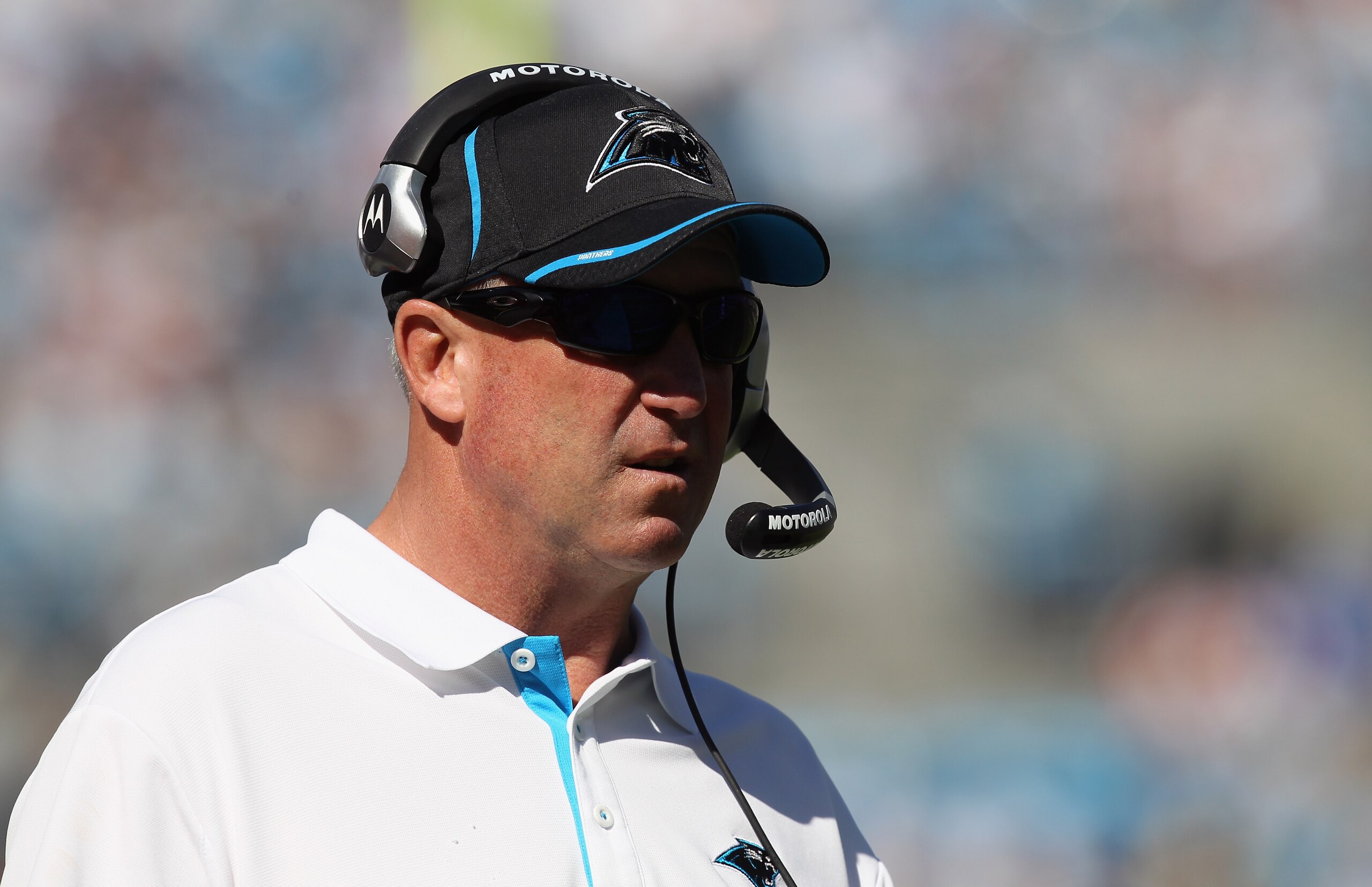 CHARLOTTE, NC - OCTOBER 24:  Head coach John Fox of the Carolina Panthers watches on against the San Francisco 49ers during their game at Bank of America Stadium on October 24, 2010 in Charlotte, North Carolina.  (Photo by Streeter Lecka/Getty Images)