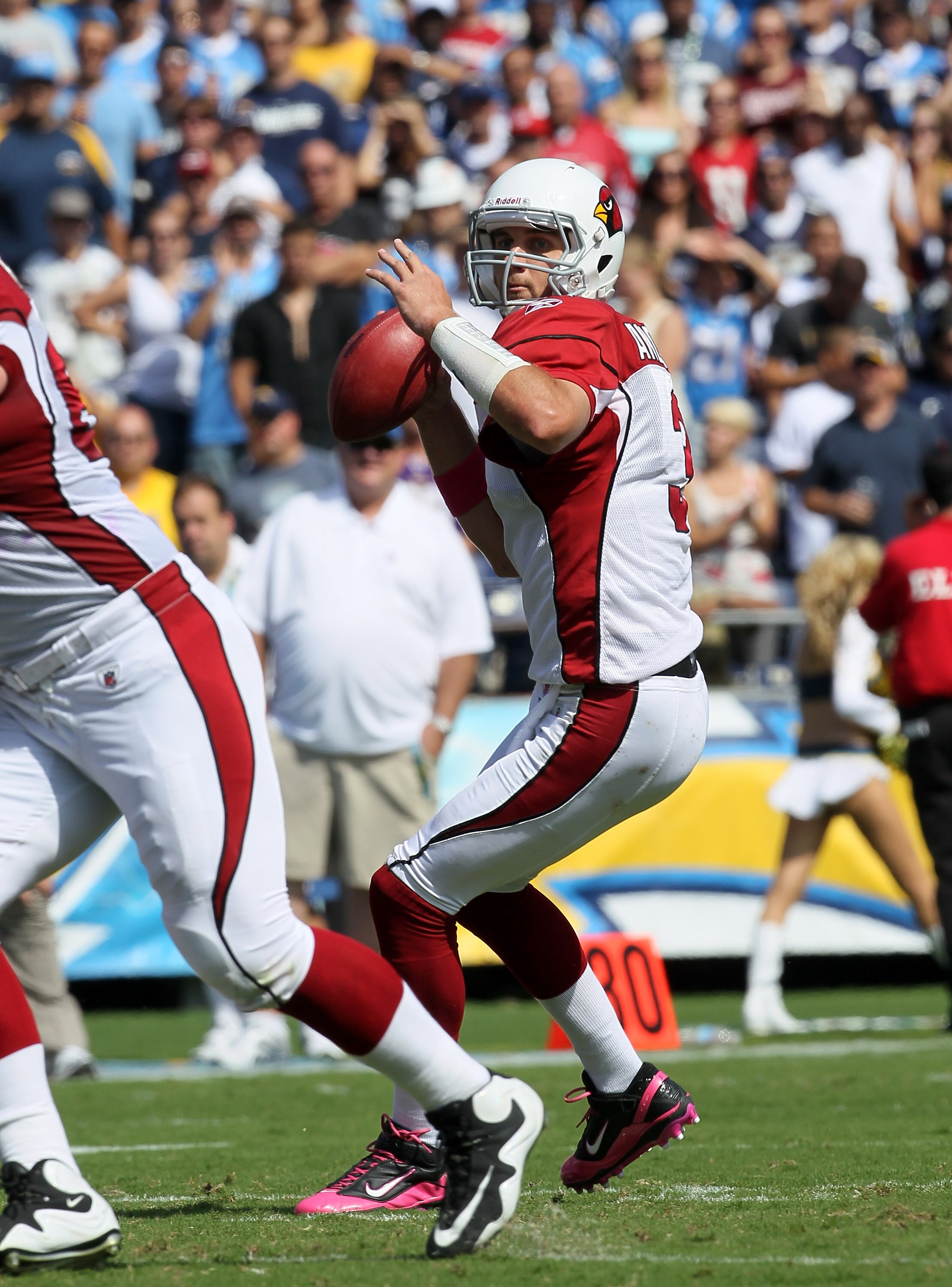 SAN DIEGO - OCTOBER 03:  Quarterback Derek Anderson #3 of the Arizona Cardinals drops back to pass against the San Diego Chargers at Qualcomm Stadium on October 3, 2010 in San Diego, California.  The Chargers won 41-10.  (Photo by Stephen Dunn/Getty Image
