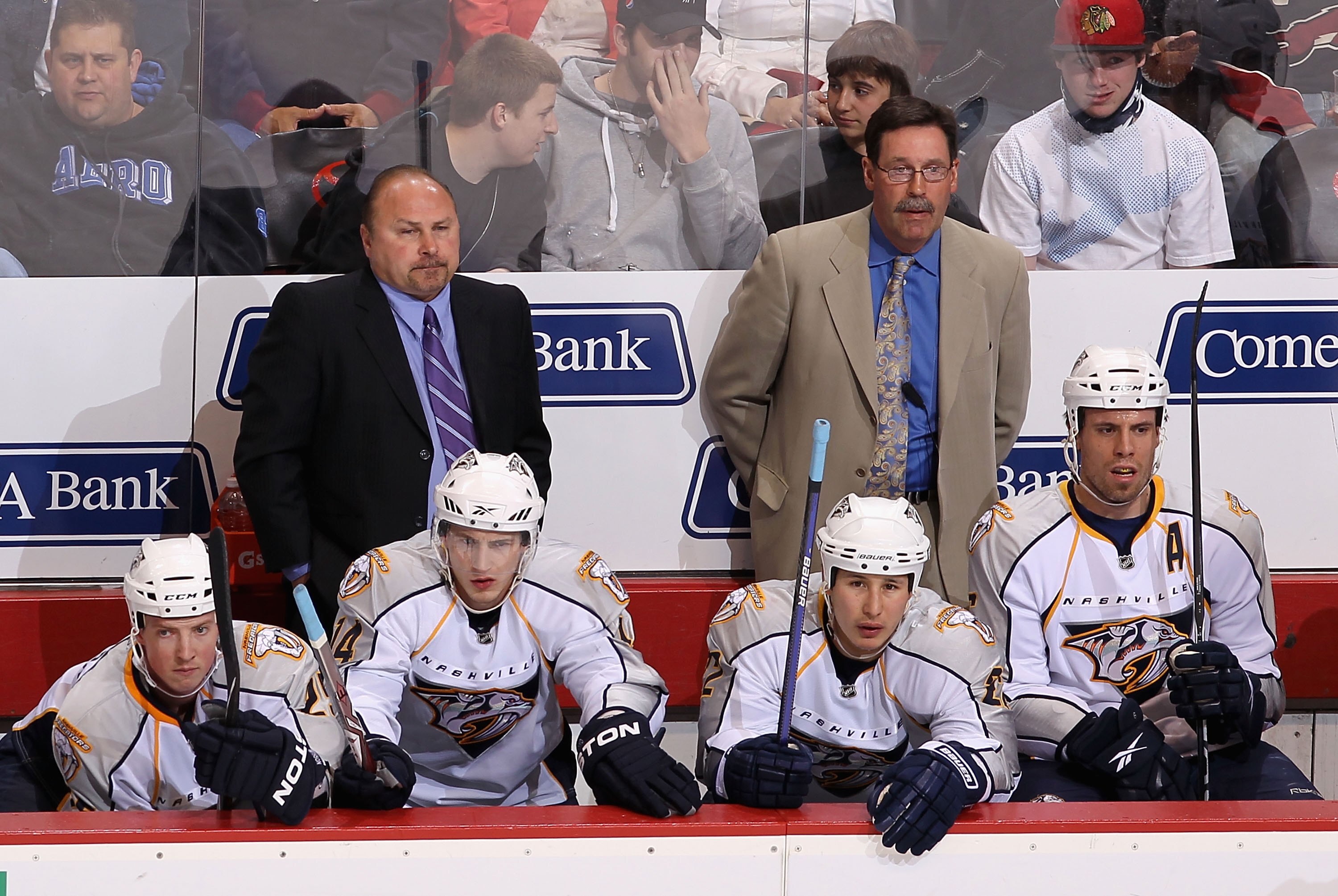 GLENDALE, AZ - APRIL 07:  Head coach Barry Trotz of the Nashville Predators during the NHL game against the Phoenix Coyotes at Jobing.com Arena on April 7, 2010 in Glendale, Arizona. The Coyotes defeated the Predators 5-2.  (Photo by Christian Petersen/Ge