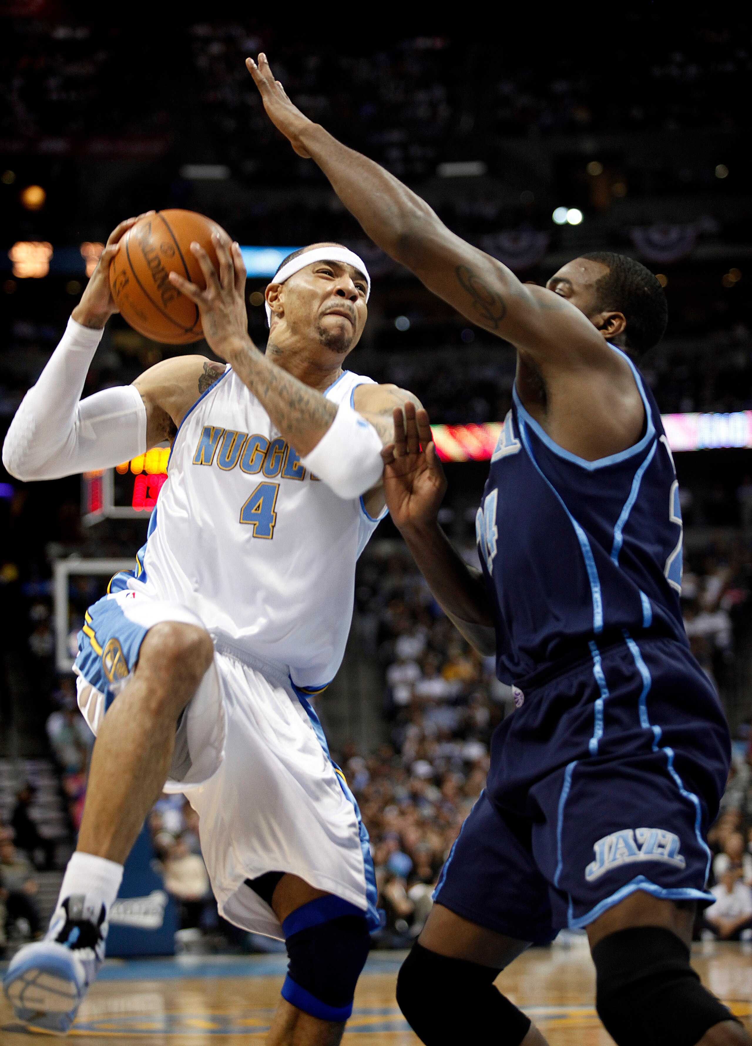 DENVER, CO - APRIL 17: Kenyon Martin #4 of the Denver Nuggets goes up for a shot against Paul Millsap #24 of the Utah Jazz during the first half of Game One of the Western Conference Quarterfinals of the 2010 NBA Playoffs at the Pepsi Center on April 17, DENVER, CO - APRIL 17: Kenyon Martin #4 of the Denver Nuggets goes up for a shot against Paul Millsap #24 of the Utah Jazz during the first half of Game One of the Western Conference Quarterfinals of the 2010 NBA Playoffs at the Pepsi Center on April 17,
