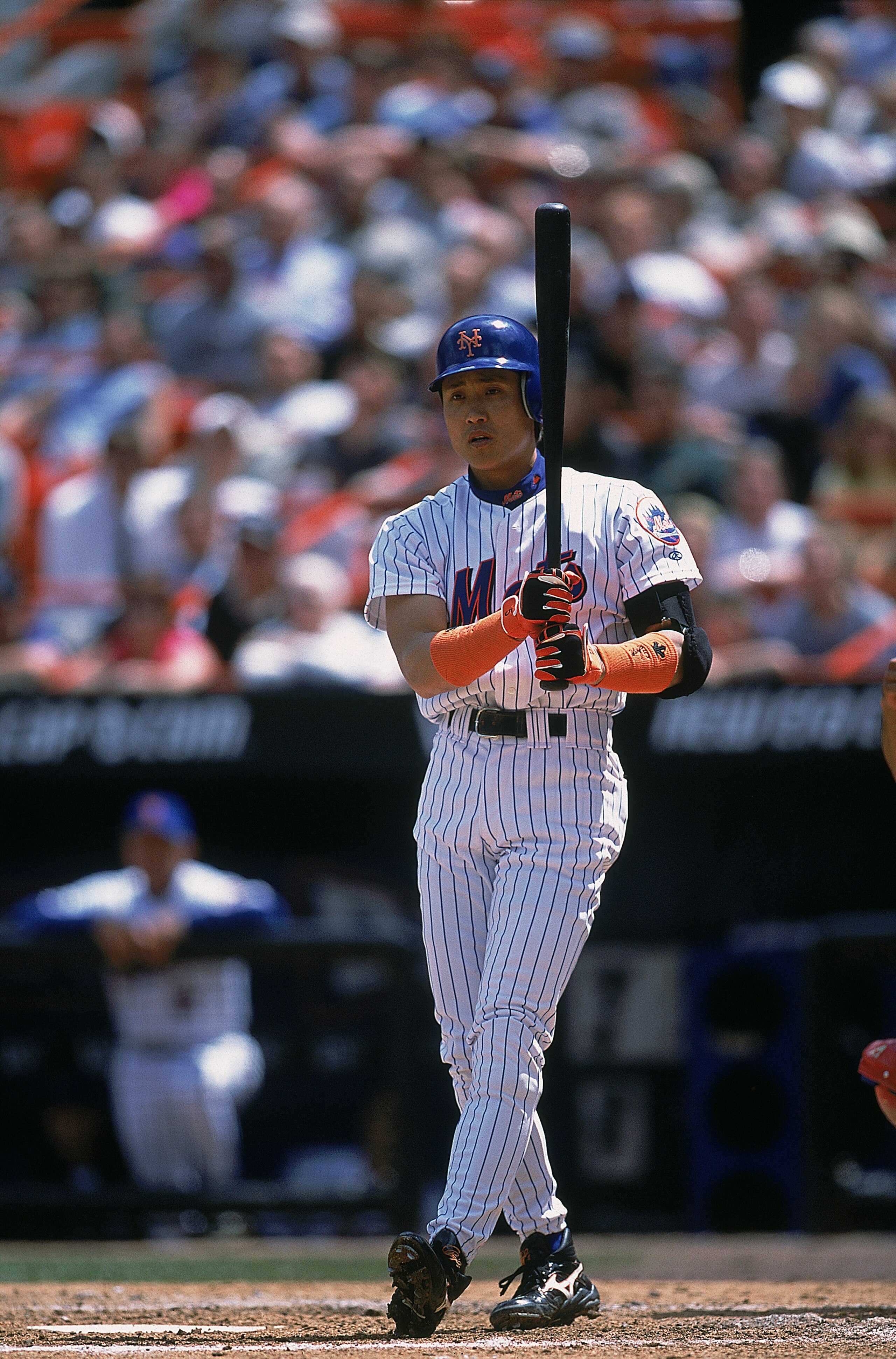 30 May 2000:  Tsuyoshi Shinjo #5 of the New York Mets at bat during the game against the Philadelphia Phillies at Shea Stadium in Flushing, New York. The Phillies defeated the Mets 6-3.Mandatory Credit: Jamie Squire  /Allsport