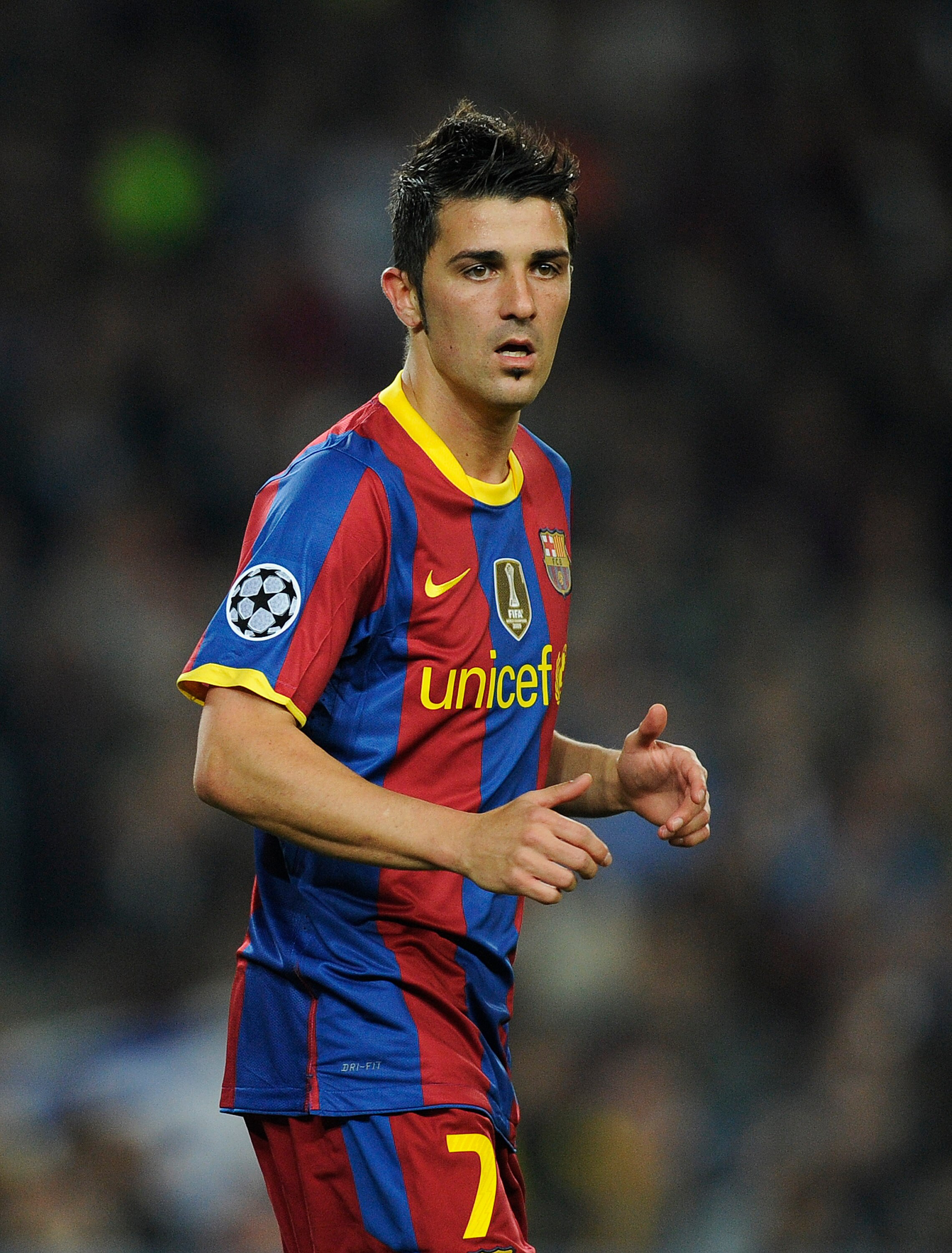 BARCELONA, SPAIN - OCTOBER 20:  David Villa of Barcelona looks on during the UEFA Champions League group D match between Barcelona and FC Copenhagen at the Camp nou stadium on October 20, 2010 in Barcelona, Spain.  (Photo by David Ramos/Getty Images)