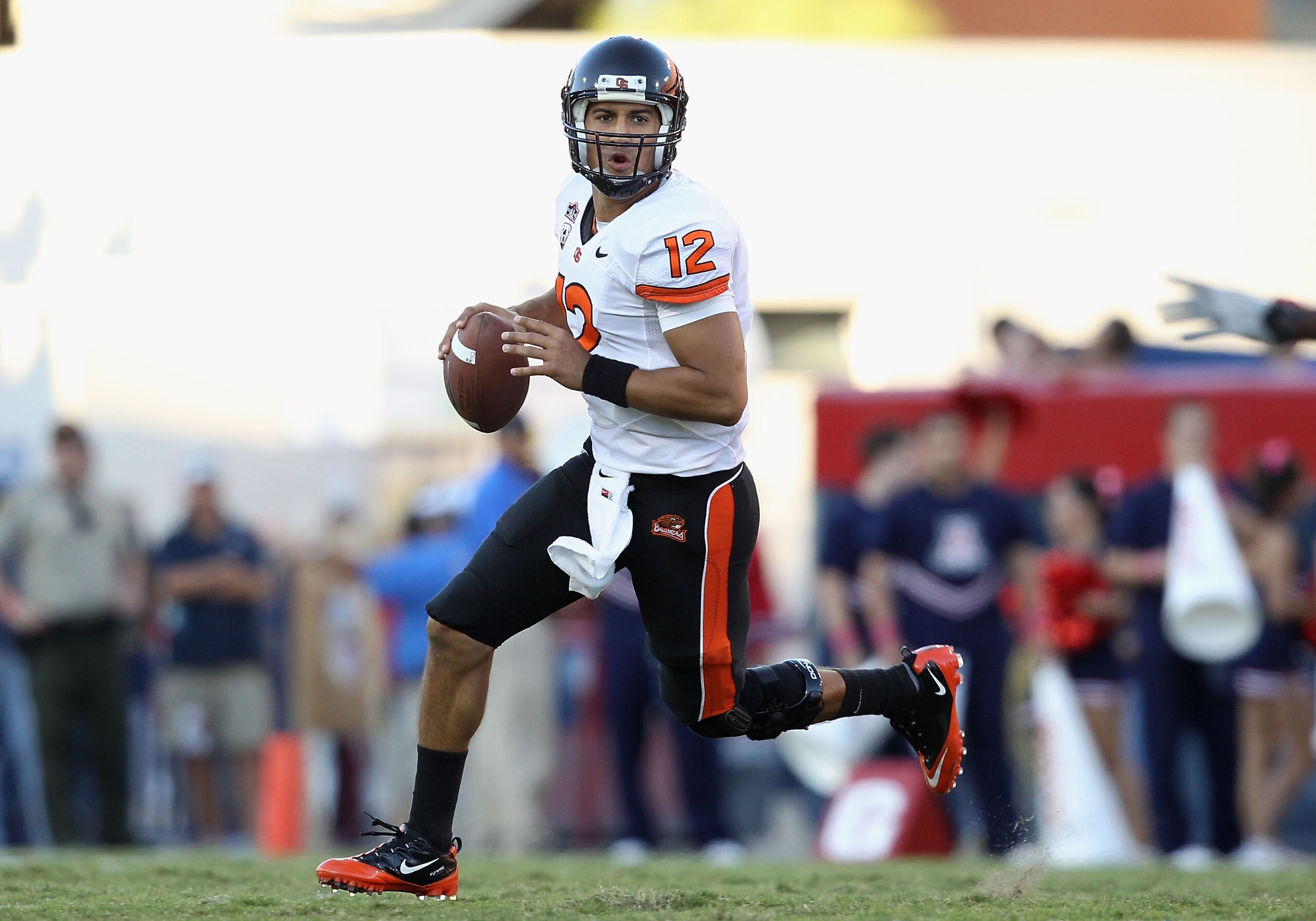 TUCSON, AZ - OCTOBER 09:  Quarterback Ryan Katz #12 of the Oregon State Beavers drops back to pass during the college football game against the Arizona Wildcats at Arizona Stadium on October 9, 2010 in Tucson, Arizona.  The Beavers defeated the Wildcats 2