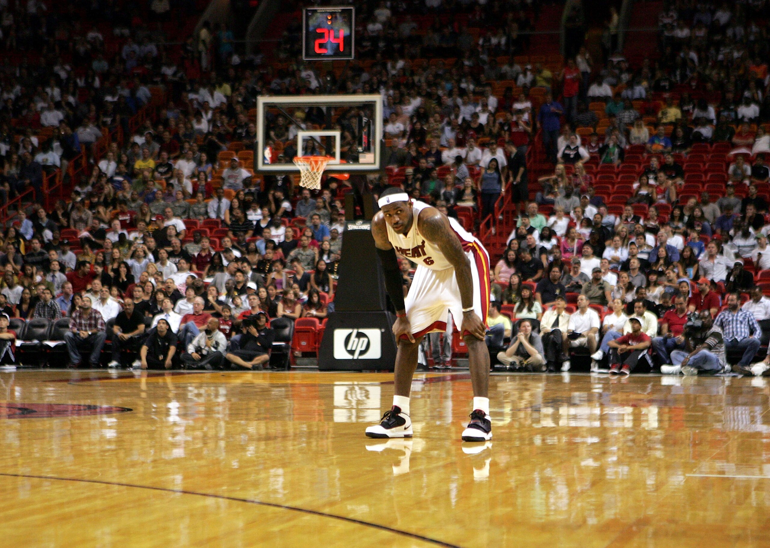 MIAMI - OCTOBER 12:  Forward LeBron James #6 on the court against CSKA Moscow on October 12, 2010 in Miami, Florida.  Miami heat won 96-85 over CSKA Moscow.  NOTE TO USER: User expressly acknowledges and agrees that, by downloading and or using this photo