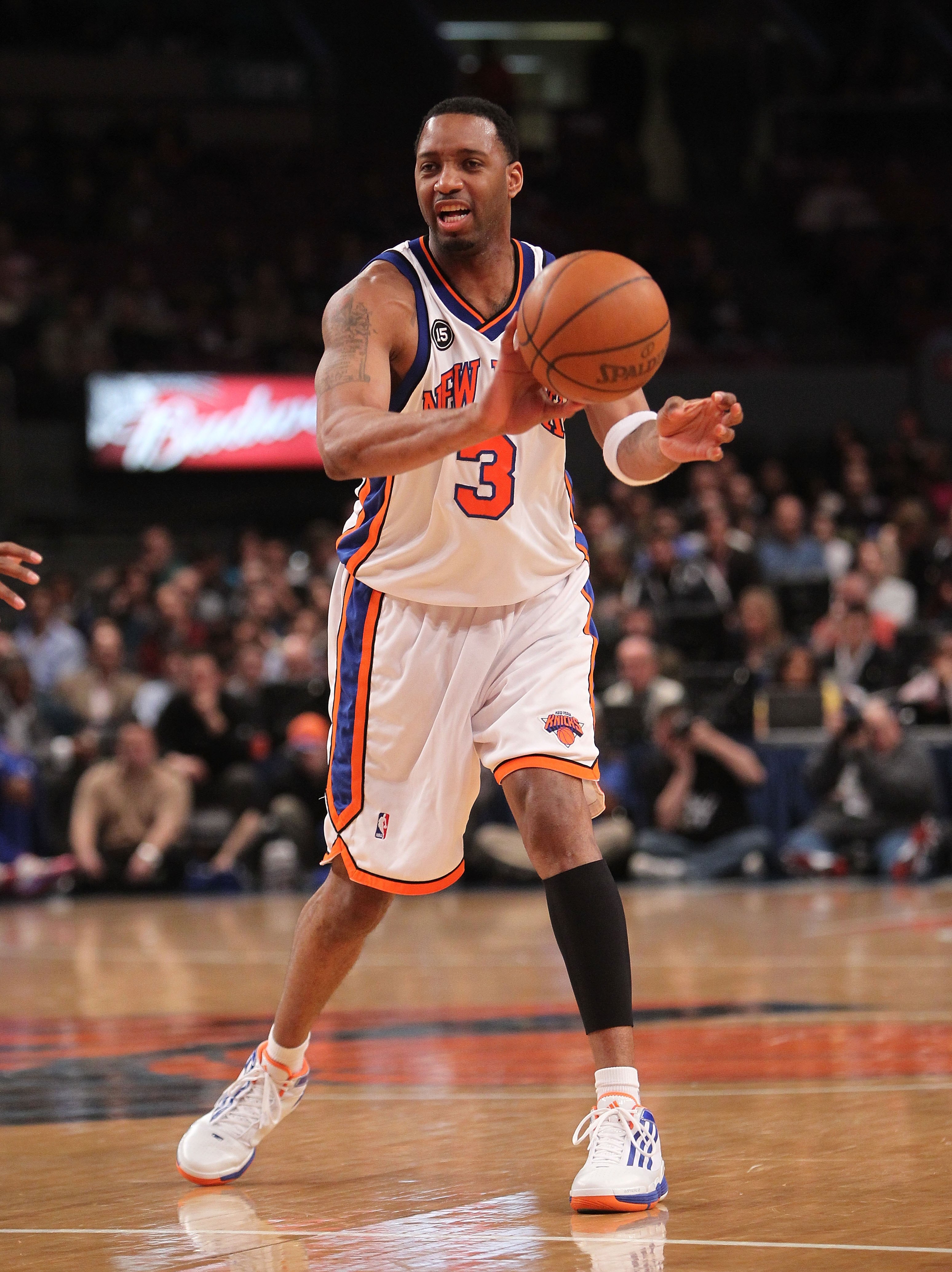 NEW YORK - MARCH 19:  Tracy McGrady #3 of the New York Knicks against the Philadelphia 76ers at Madison Square Garden on March 19, 2010 in New York City. NOTE TO USER: User expressly acknowledges and agrees that, by downloading and or using this photograp