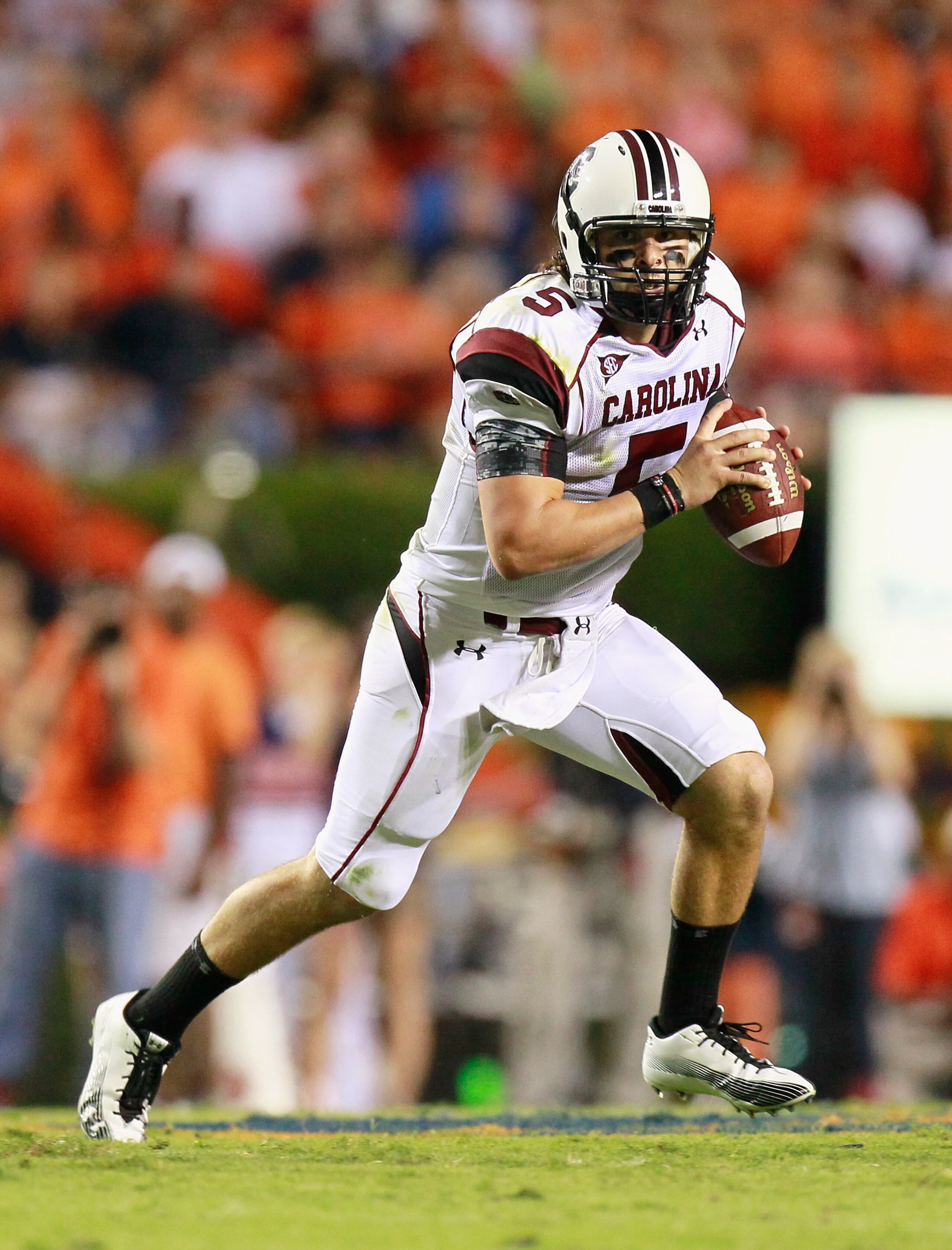 AUBURN, AL - SEPTEMBER 25:  Quarterback Stephen Garcia #5 of the South Carolina Gamecocks against the Auburn Tigers at Jordan-Hare Stadium on September 25, 2010 in Auburn, Alabama.  (Photo by Kevin C. Cox/Getty Images)