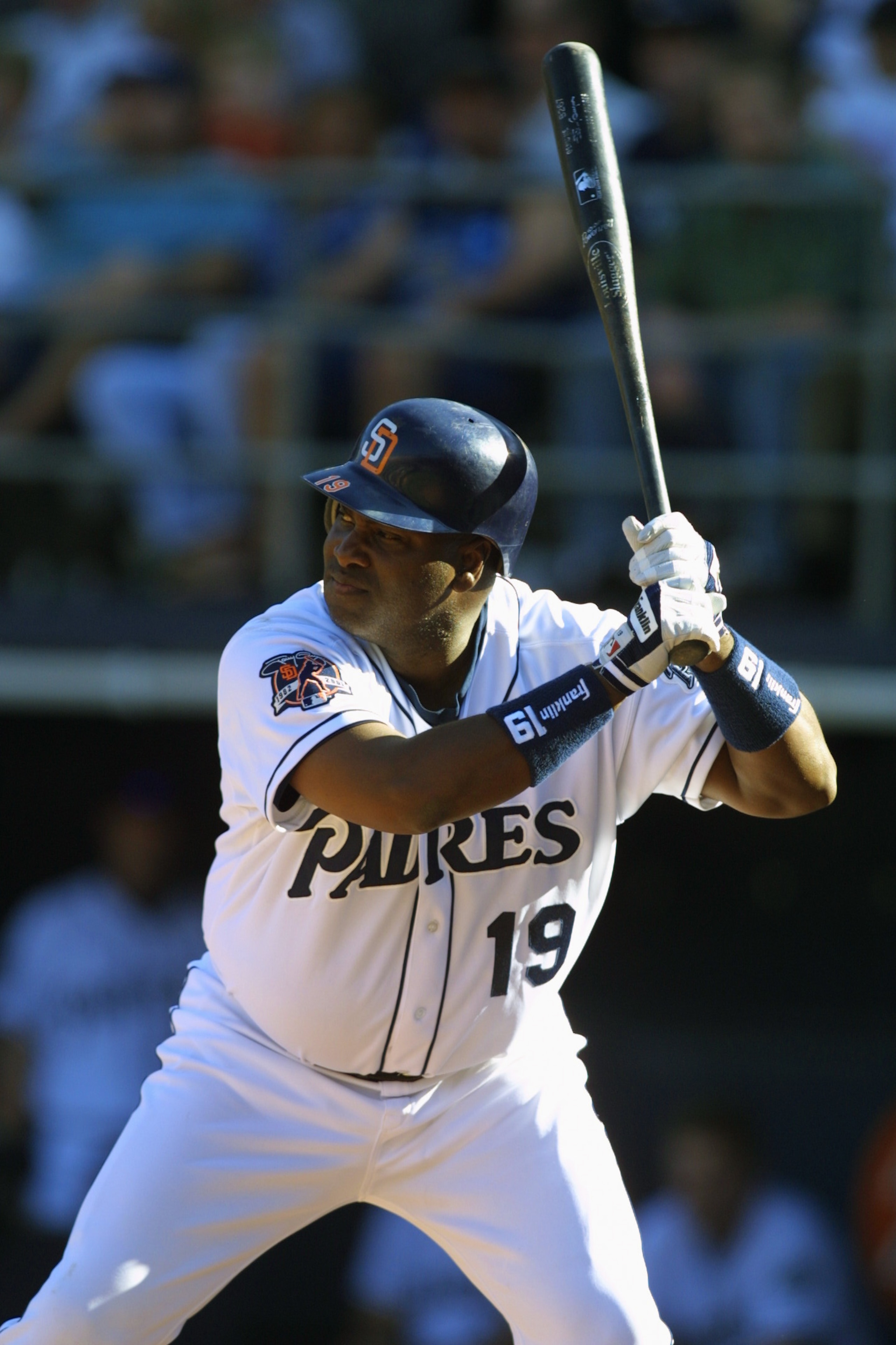 4 Oct 2001:   Tony Gwynn of the San Diego Padres stands at bat against the Los Angeles Dodgers at Qualcomm Stadium. The Padres defeated the Dodgers 6-3. DIGITAL IMAGE. Mandatory Credit: Scott Halleran/ALLSPORT
