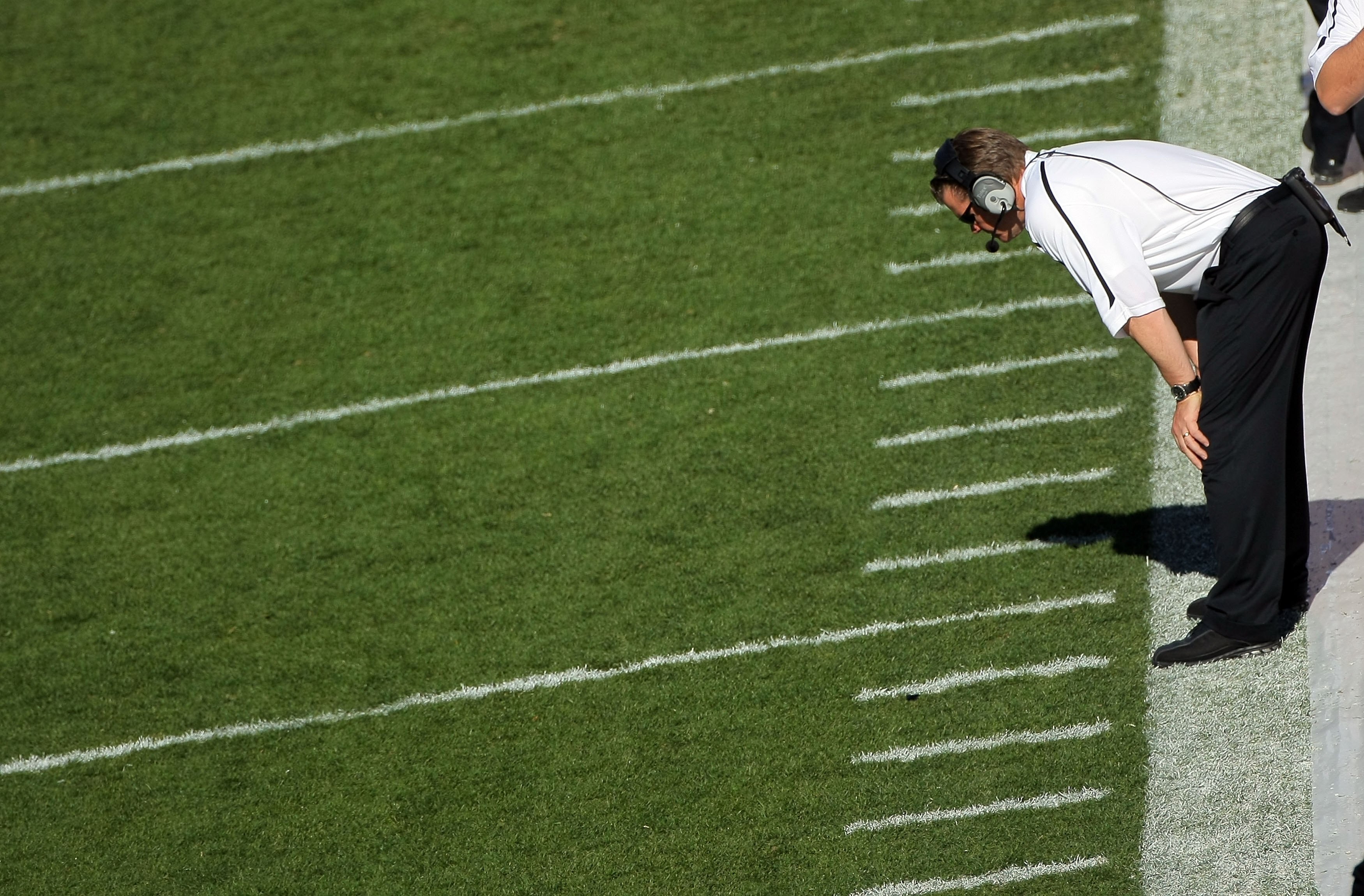 BOULDER, CO - NOVEMBER 07:  Head coach Dan Hawkins leads the Colorado Buffaloes against the Texas A&M Aggies during NCAA college football action at Folsom Field on November 7, 2009 in Boulder, Colorado. Colorado defeated Texas A&M 35-34.  (Photo by Doug P
