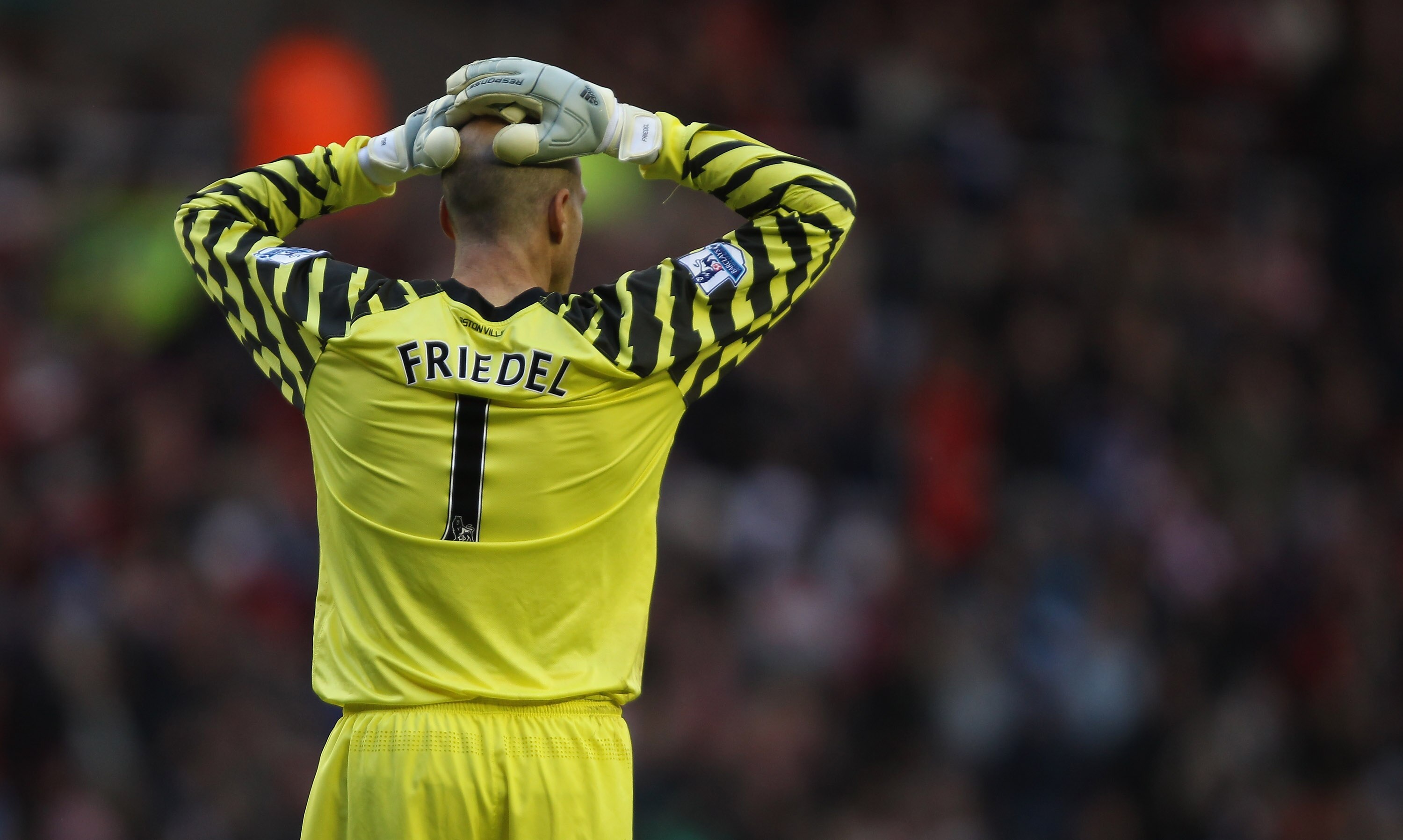 SUNDERLAND, ENGLAND - OCTOBER 23:  Aston Villa keeper Brad Friedel shows his dejection during the Barclays Premier League match between Sunderland and Aston Villa at Stadium of Light on October 23, 2010 in Sunderland, England.  (Photo by Clive Brunskill/G