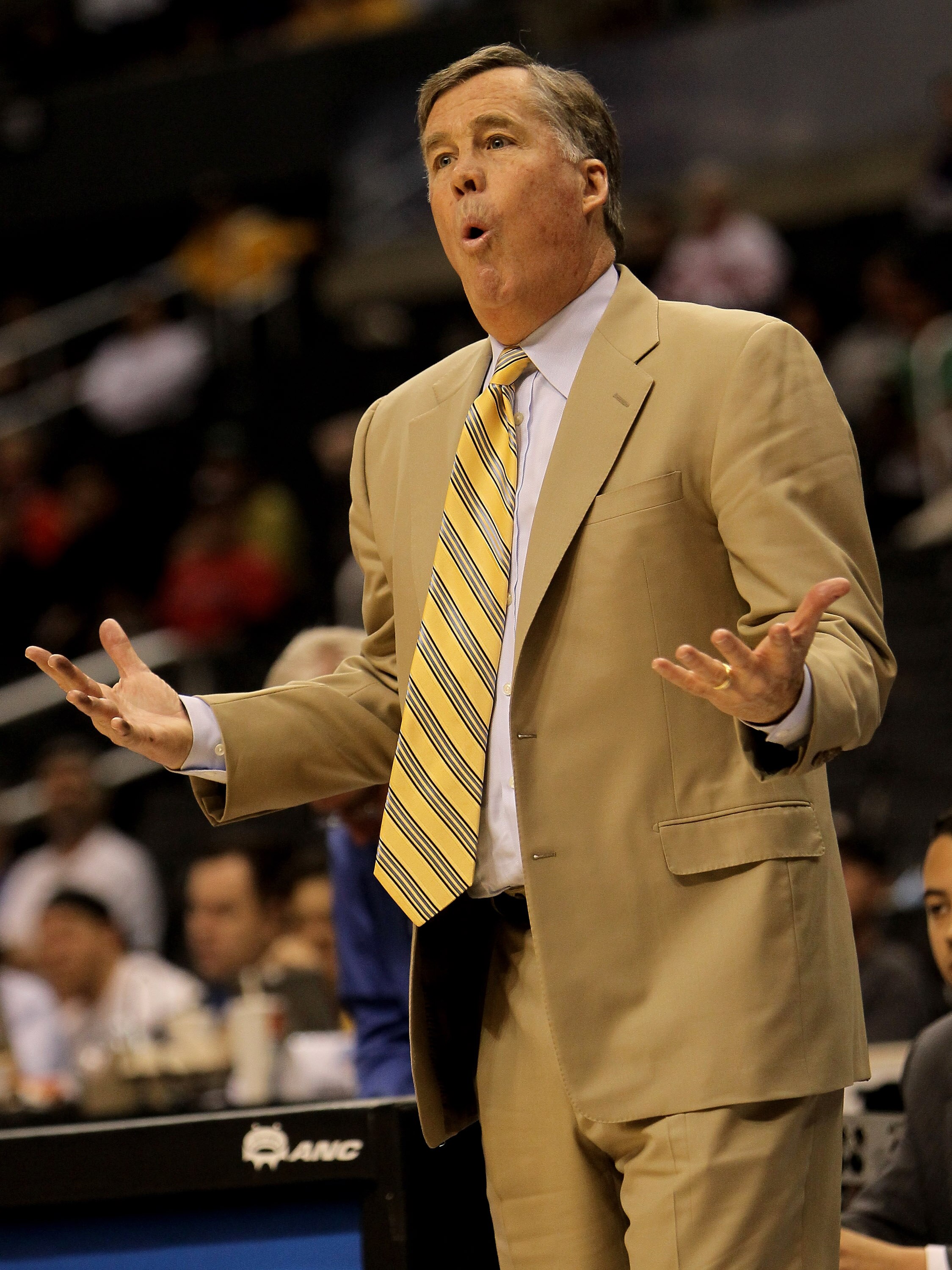 LOS ANGELES, CA - MARCH 11:  Head coach Mike Montgomery of the California Golden Bears reacts in the game against the Oregon Ducks during the quarterfinals of the Pac-10 Basketball Tournament at Staples Center on March 11, 2010 in Los Angeles, California.