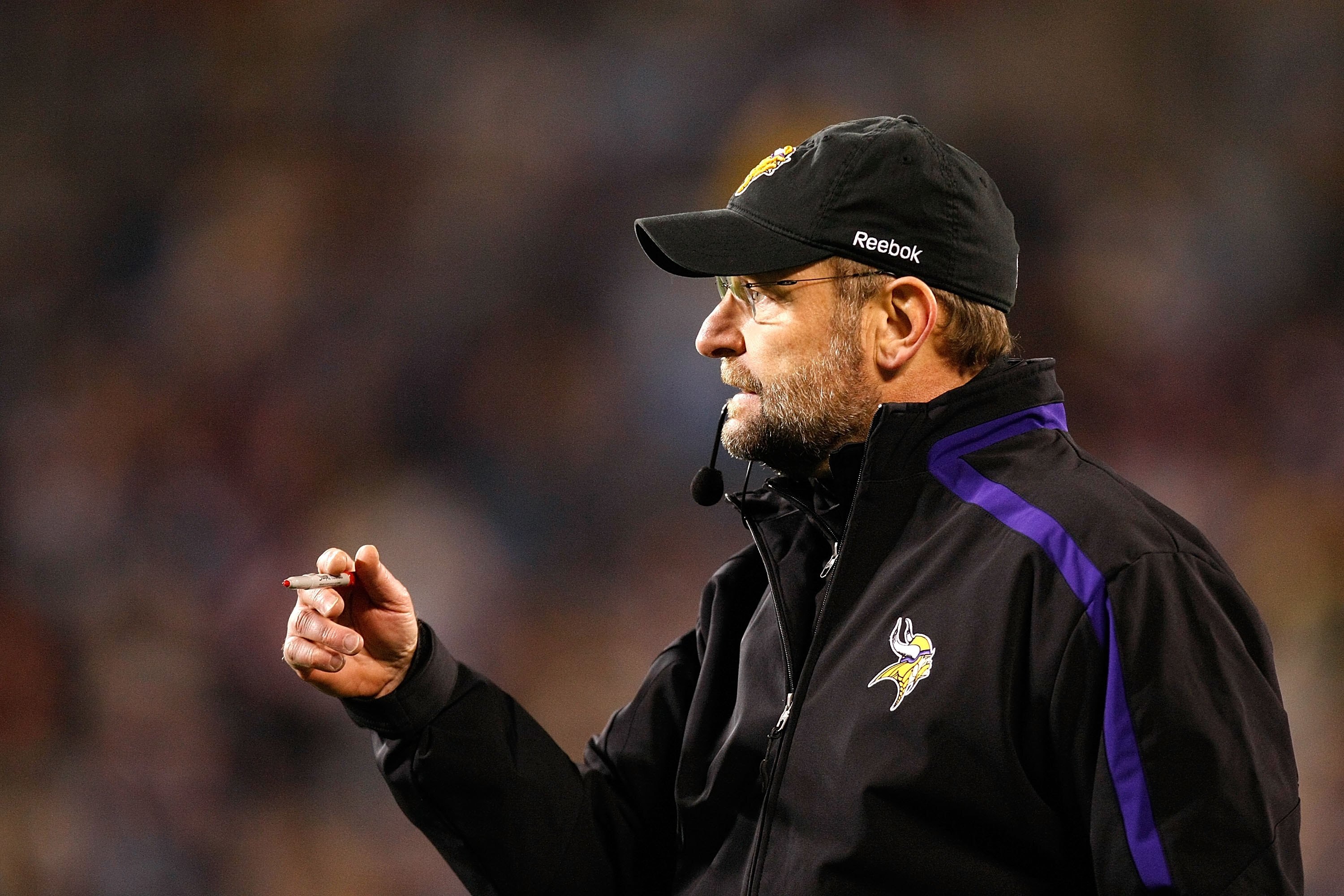 CHARLOTTE, NC - DECEMBER 20:  Head coach Brad Childress of the Minnesota Vikings against the Carolina Panthers at Bank of America Stadium on December 20, 2009 in Charlotte, North Carolina.  (Photo by Kevin C. Cox/Getty Images)