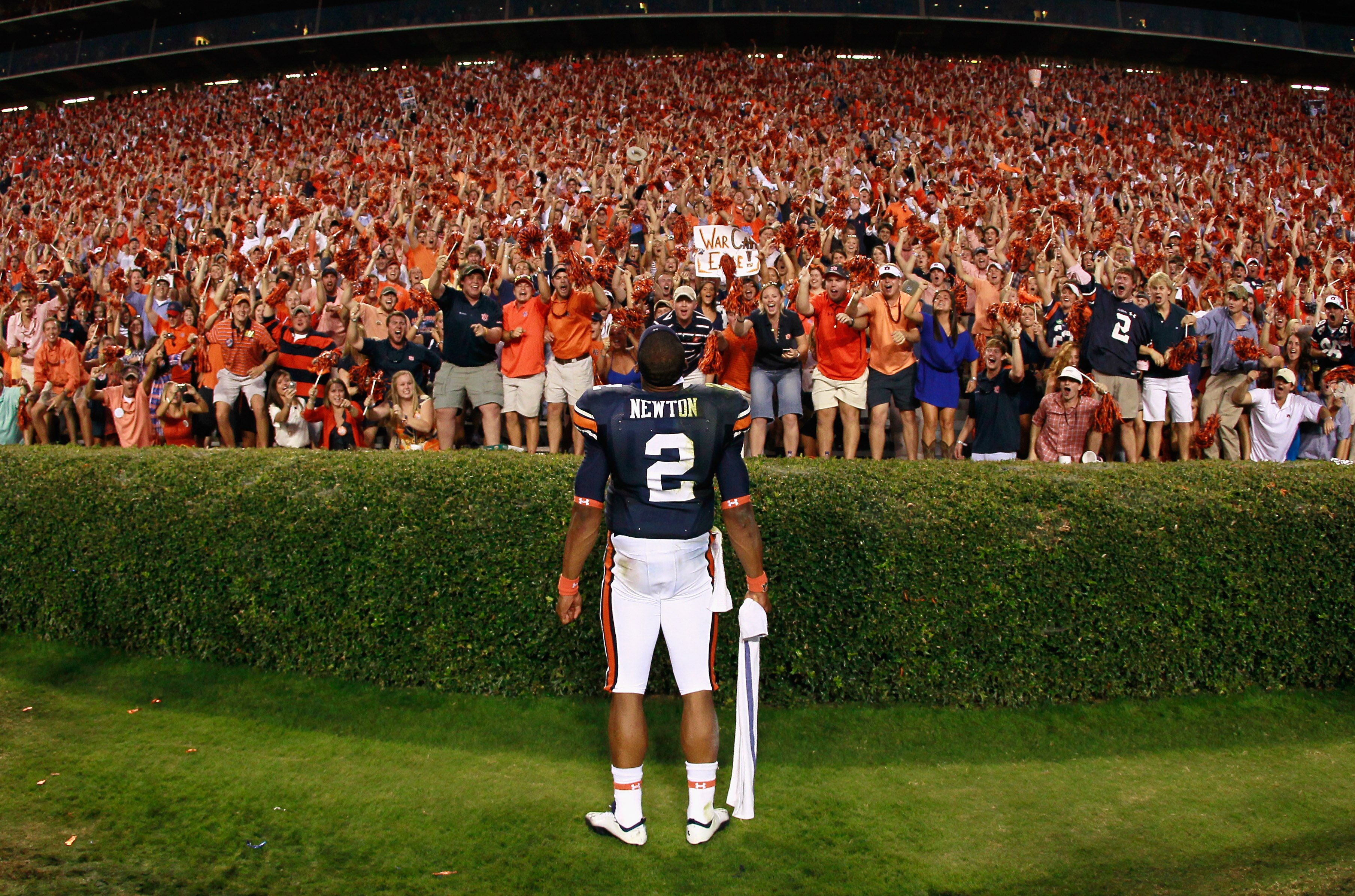 AUBURN, AL - OCTOBER 23:  Quarterback Cameron Newton #2 of the Auburn Tigers celebrates with the fans after their 24-17 over the LSU Tigers at Jordan-Hare Stadium on October 23, 2010 in Auburn, Alabama.  (Photo by Kevin C. Cox/Getty Images)