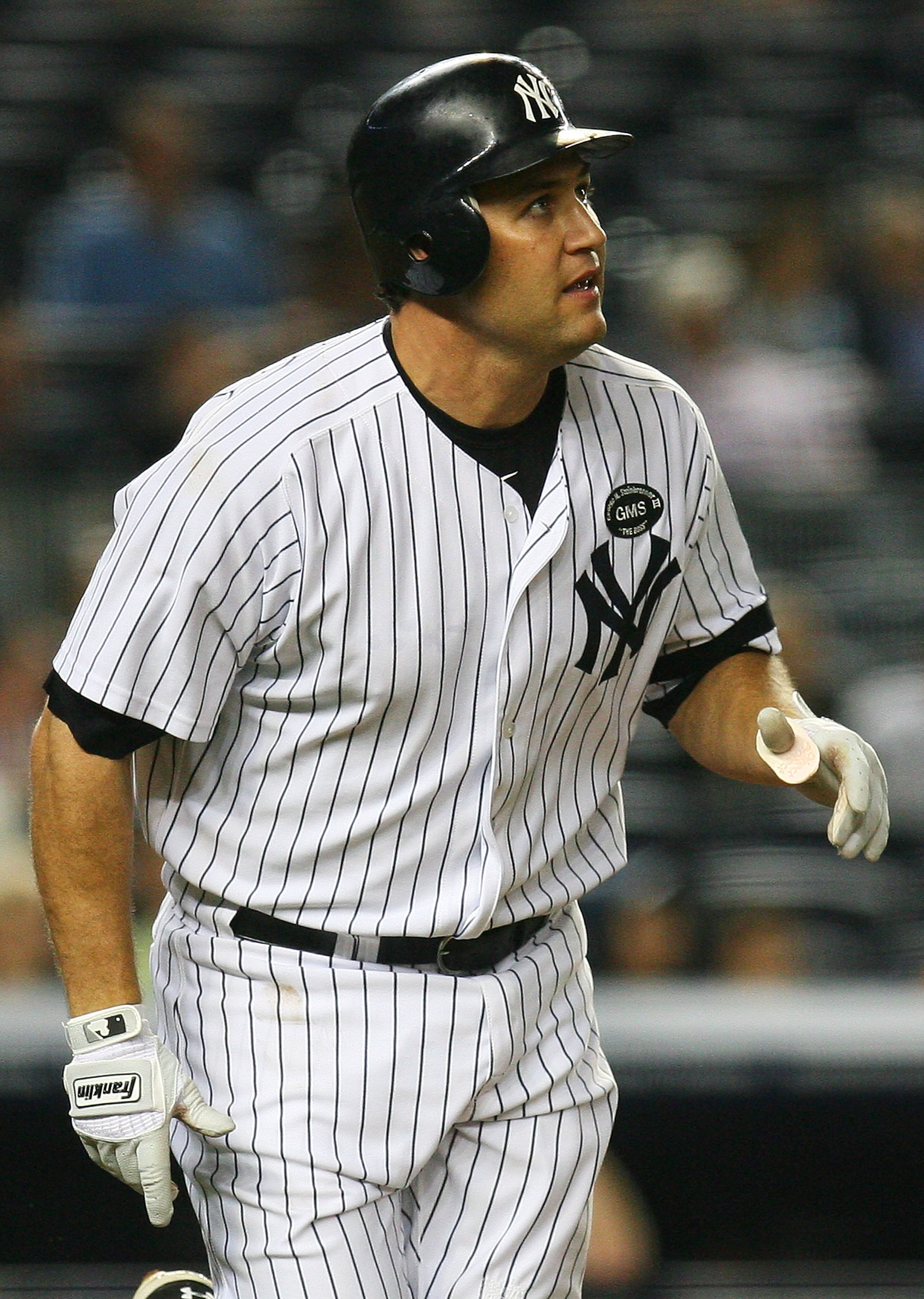 NEW YORK - SEPTEMBER 22:  Lance Berkman #17 of the New York Yankees watches his home run in the fifth inning against the Tampa Bay Rays on September 22, 2010 at Yankee Stadium in the Bronx borough of New York City.  (Photo by Andrew Burton/Getty Images)