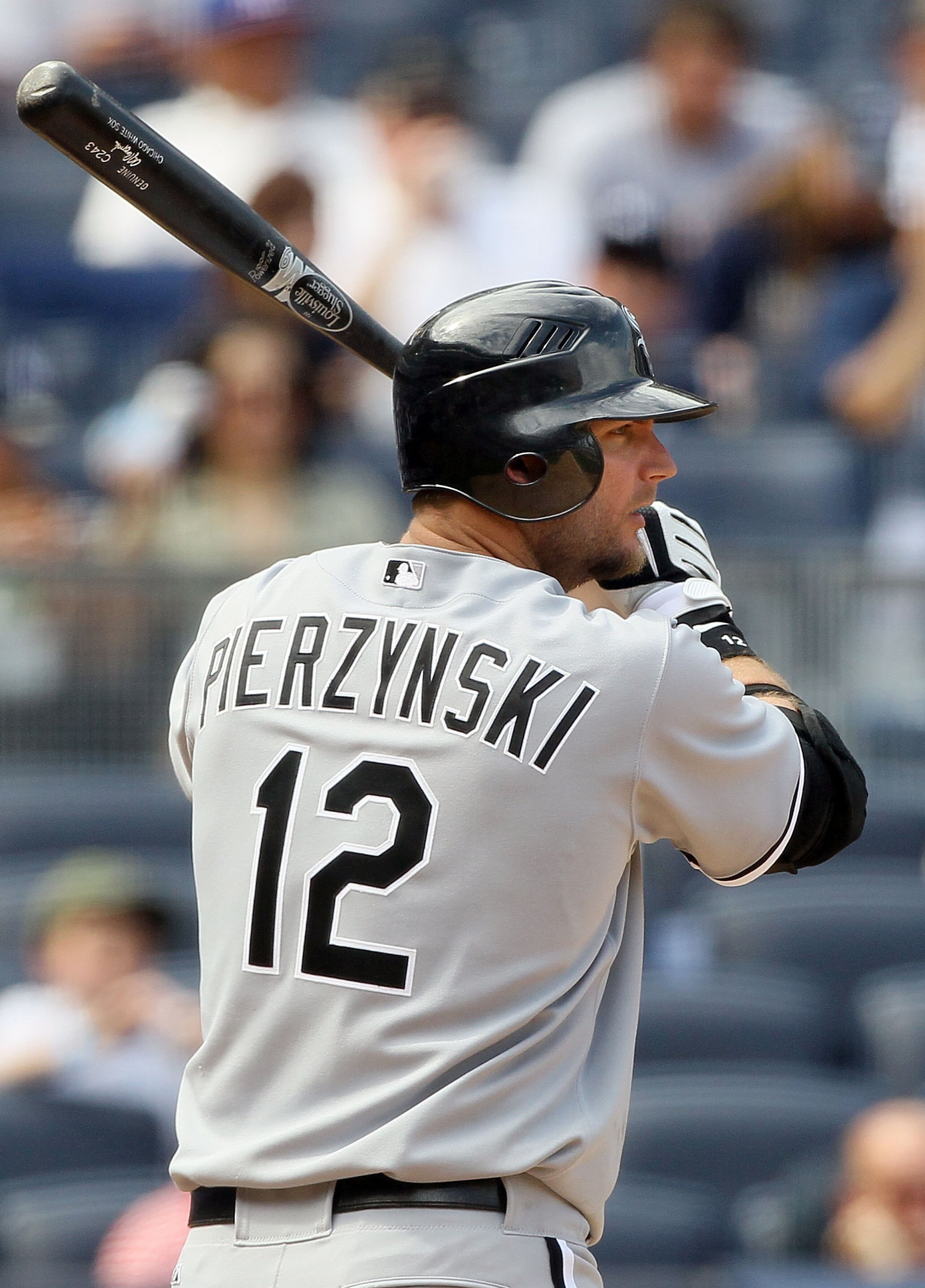 NEW YORK - MAY 02:  A.J. Pierzynski #12 of the Chicago White Sox bats against the New York Yankees on May 2, 2010 at Yankee Stadium in the Bronx borough of New York City. The Yankees defeated the White Sox 12-3.  (Photo by Jim McIsaac/Getty Images)