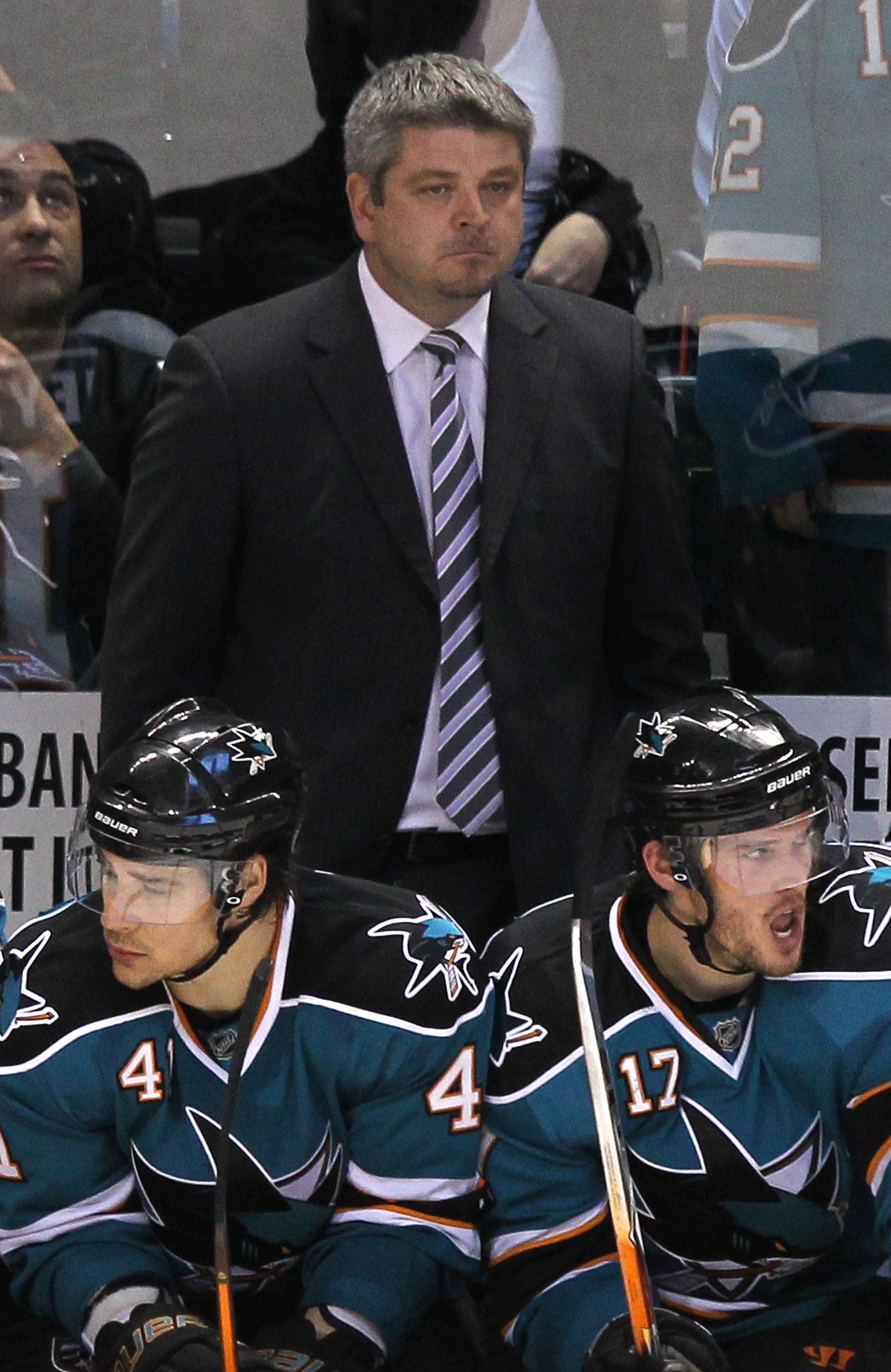 SAN JOSE, CA - APRIL 16:  Head coach Todd McLellan of the San Jose Sharks looks on against the Colorado Avalanche in Game Two of the Western Conference Quarterfinals during the 2010 NHL Stanley Cup Playoffs at HP Pavilion on April 16, 2010 in San Jose, Ca