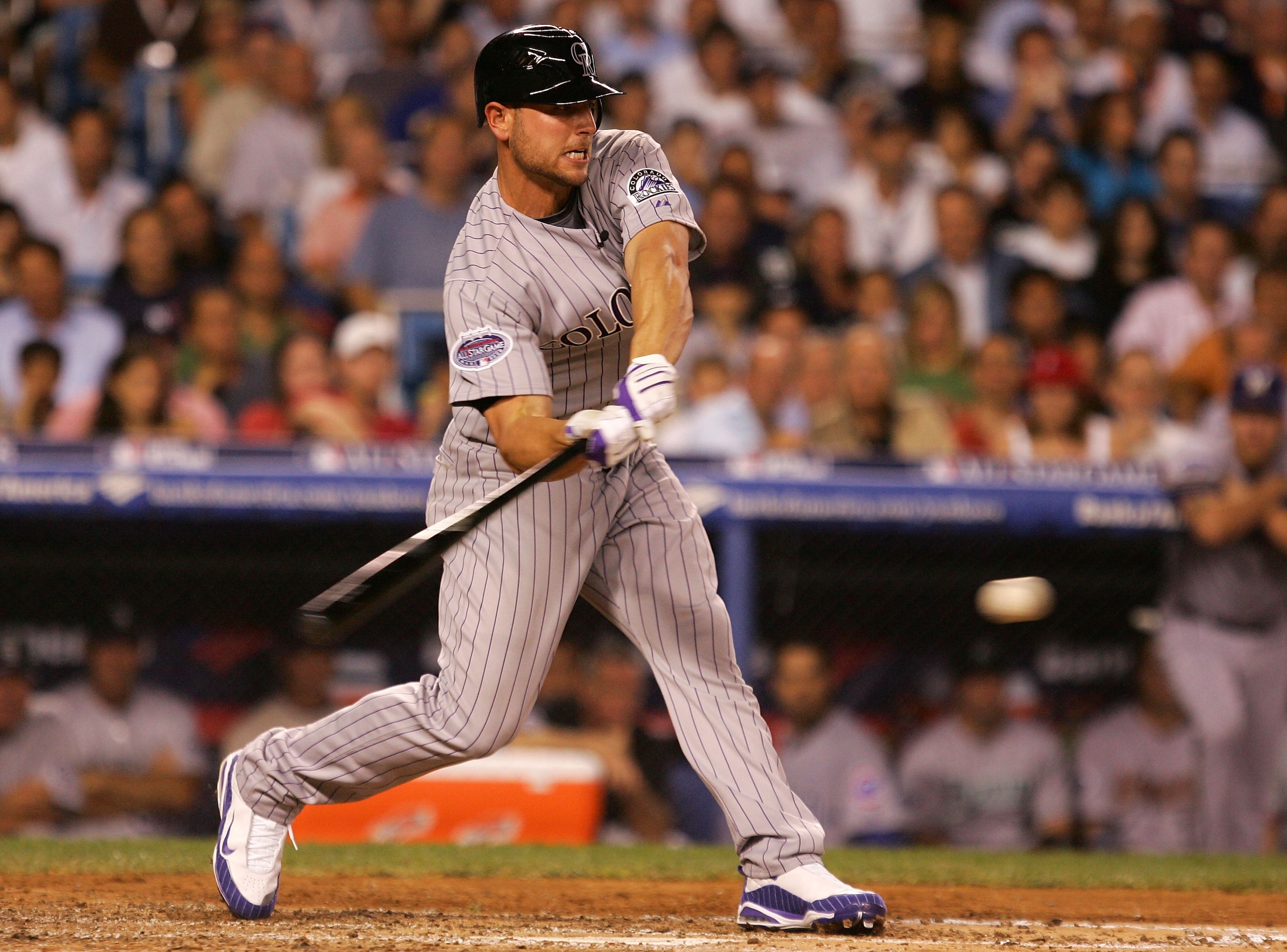 NEW YORK - JULY 15:  National League All-Star Matt Holliday of the Colorado Rockies hits a solo home run in the 5th inning during the 79th MLB All-Star Game at Yankee Stadium on July 15, 2008 in the Bronx borough of New York City.  (Photo by Jim McIsaac/G