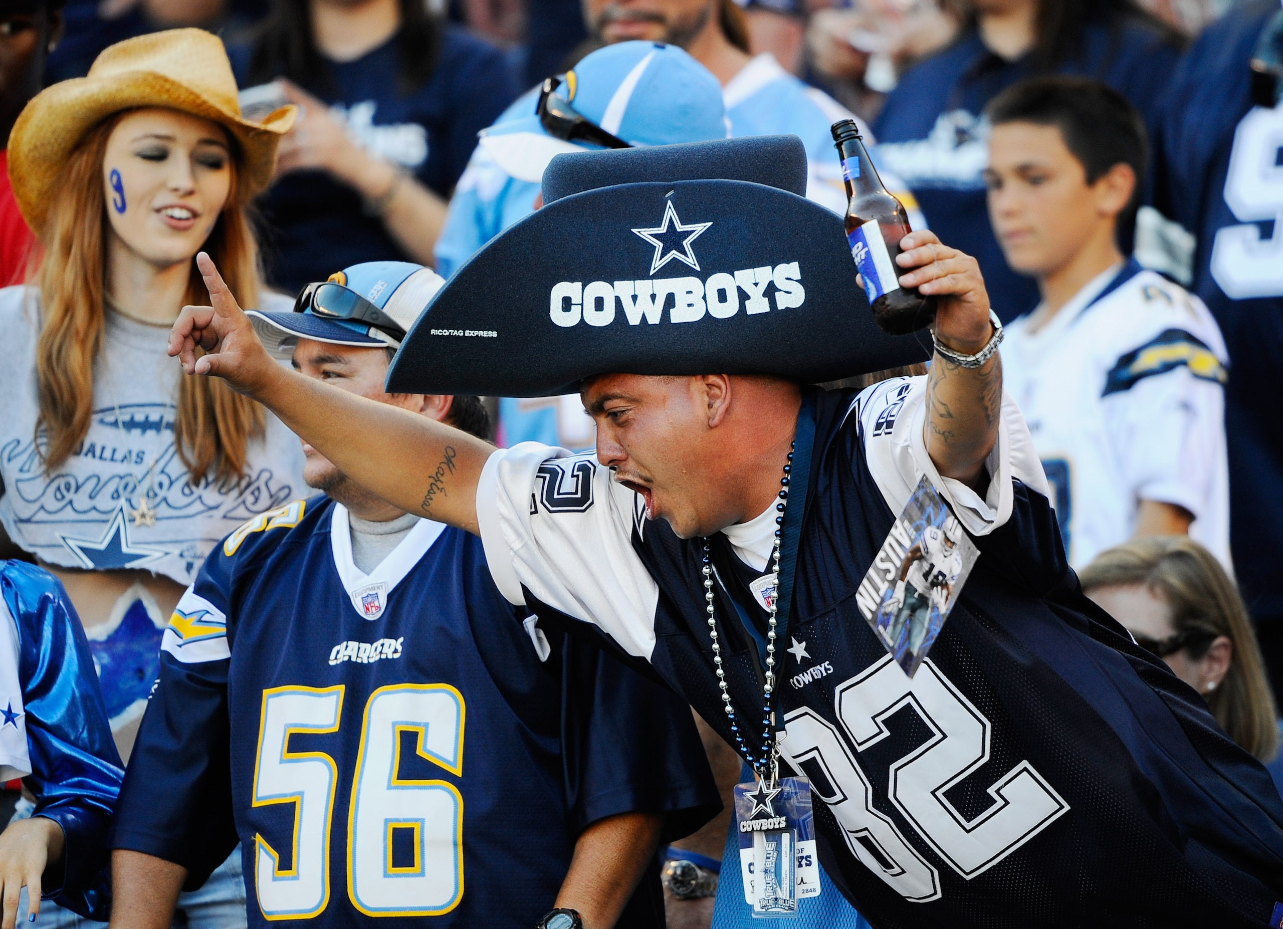 SAN DIEGO - AUGUST 21: Fans of Dallas Cowboys cheer during the pre-season NFL football game against San Diego Chargers at Qualcomm Stadium on August 21, 2010 in San Diego, California. (Photo by Kevork Djansezian/Getty Images) SAN DIEGO - AUGUST 21: Fans of Dallas Cowboys cheer during the pre-season NFL football game against San Diego Chargers at Qualcomm Stadium on August 21, 2010 in San Diego, California. (Photo by Kevork Djansezian/Getty Images)