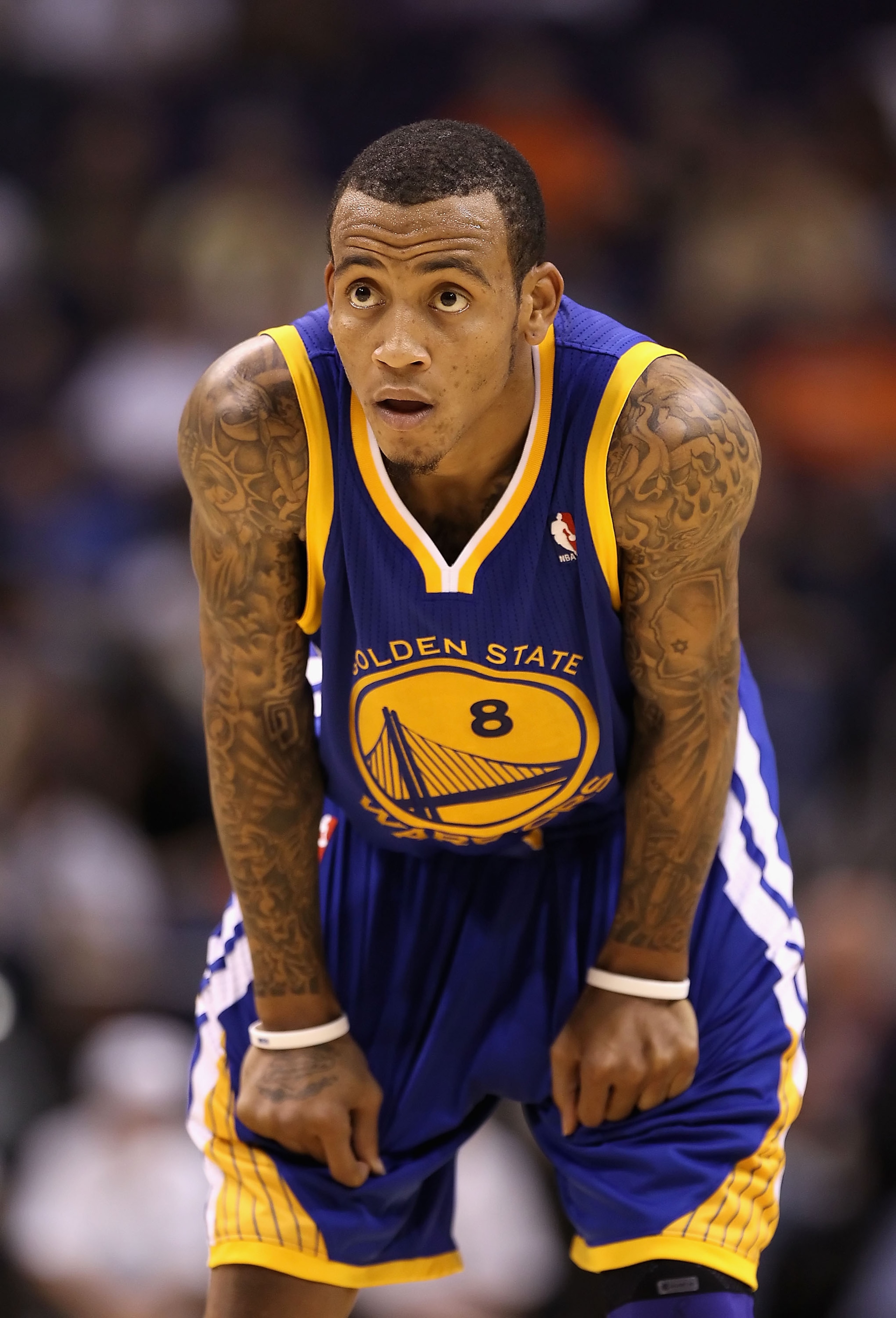 PHOENIX - OCTOBER 19:  Monta Ellis #8 of the Golden State Warriors during the preseason NBA game against the Phoenix Suns at US Airways Center on October 19, 2010 in Phoenix, Arizona. NOTE TO USER: User expressly acknowledges and agrees that, by downloadi