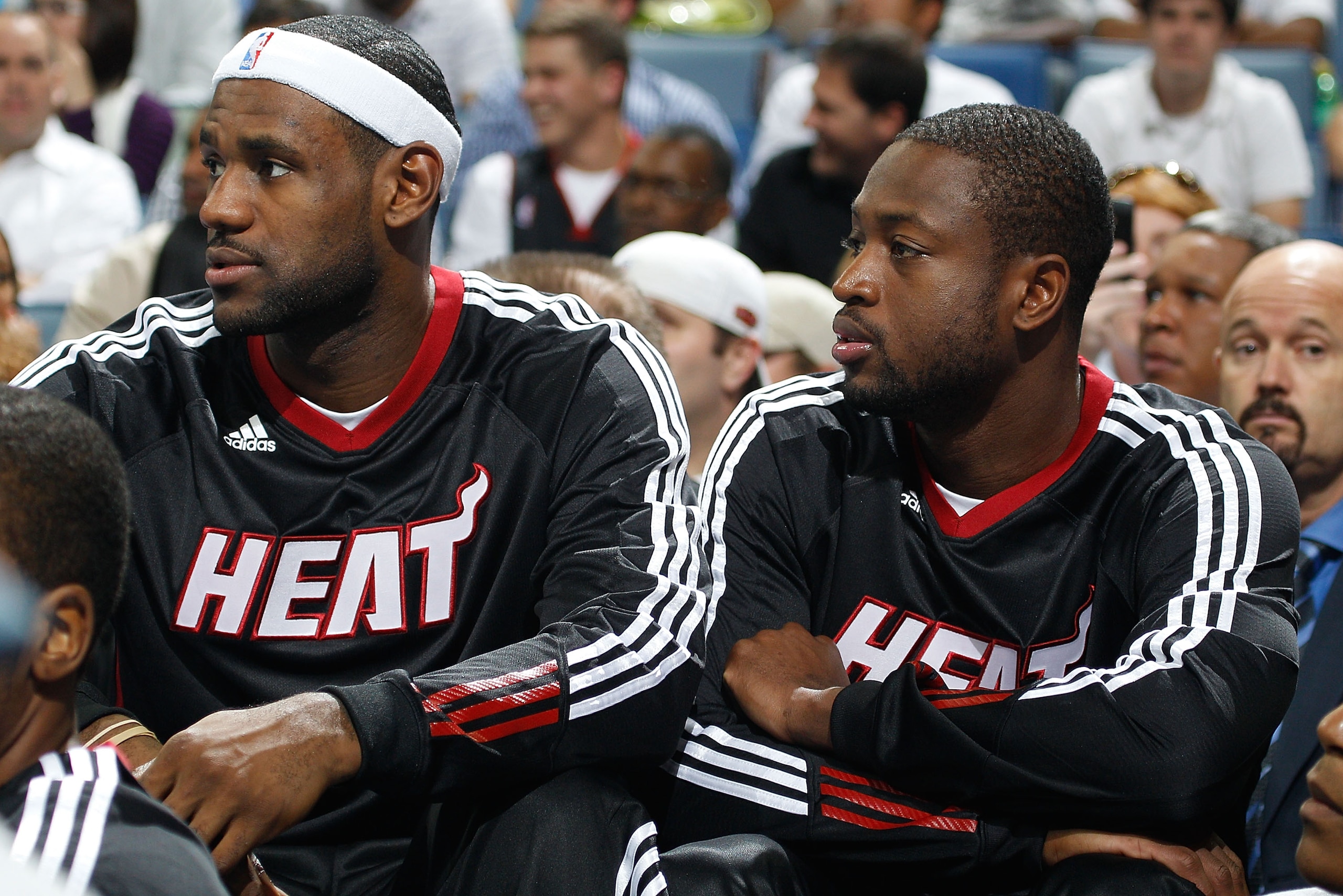 NEW ORLEANS - OCTOBER 13:  Lebron James #6 and Dwyane Wade #3 of the Miami Heat in action during the game against the New Orleans Hornets at the New Orleans Arena on October 13, 2010 in New Orleans, Louisiana.  NOTE TO USER: User expressly acknowledges an
