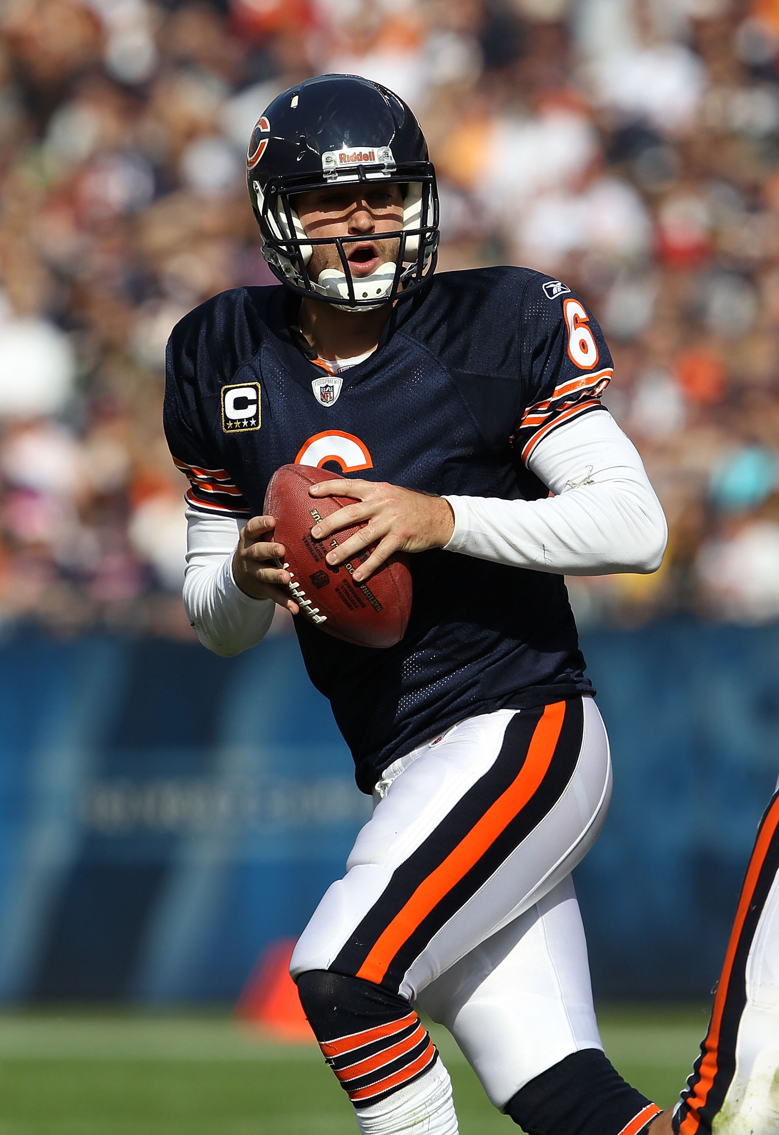 CHICAGO - OCTOBER 24: Jay Cutler #6 of the Chicago Bears drops back to pass against the Washington Redskins at Soldier Field on October 24, 2010 in Chicago, Illinois. The Redskins defeated the Bears 17-14. (Photo by Jonathan Daniel/Getty Images)