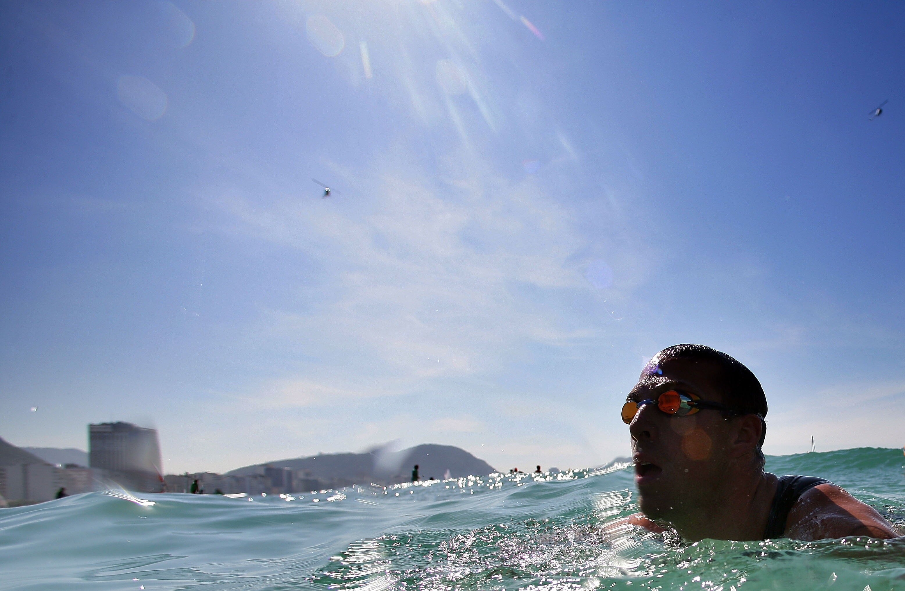 RIO DE JANEIRO, BRAZIL - JULY 14:  Fran Crippen of the USA exits the water after his victory during the Men's Swimming Marathon 10km Final, part of the XV Pan American Games on July 14, 2007 at Copacabana Beach in Rio De Janeiro, Brazil.  (Photo by Donald