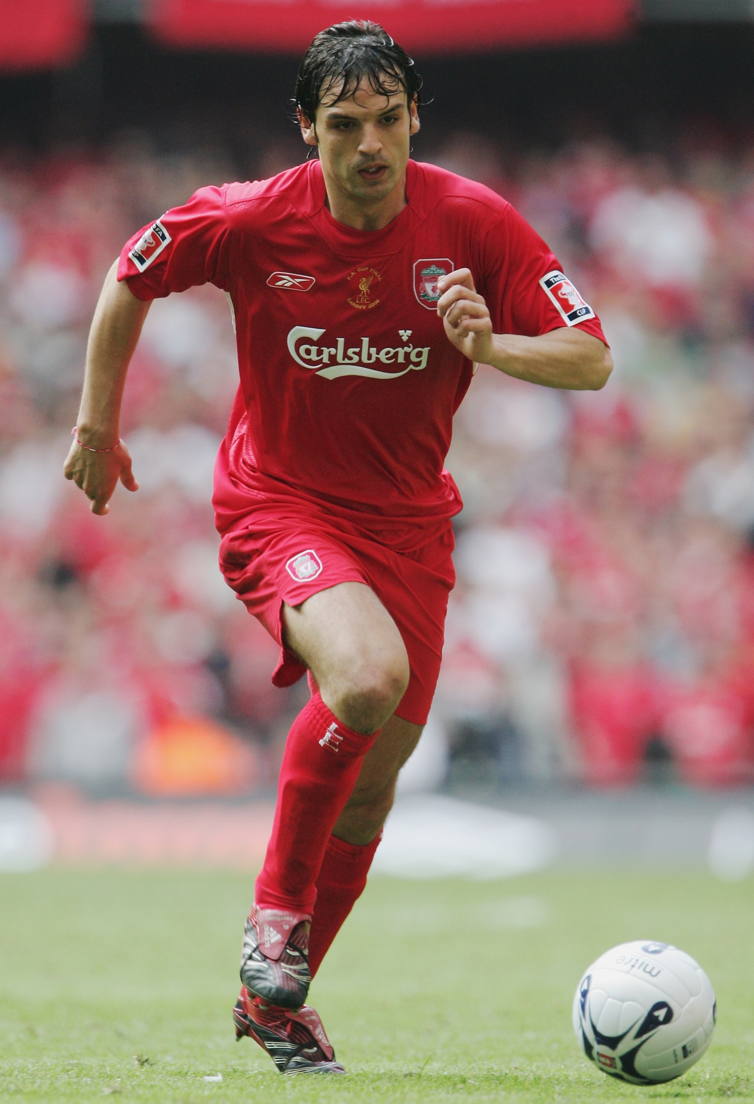 CARDIFF, UNITED KINGDOM - MAY 13: Fernando Morientes of Liverpool runs with the ball during the FA Cup Final match between Liverpool and West Ham United at the Millennium Stadium on May 13, 2006 in Cardiff, Wales. (Photo by Phil Cole/Getty Images) CARDIFF, UNITED KINGDOM - MAY 13: Fernando Morientes of Liverpool runs with the ball during the FA Cup Final match between Liverpool and West Ham United at the Millennium Stadium on May 13, 2006 in Cardiff, Wales. (Photo by Phil Cole/Getty Images)