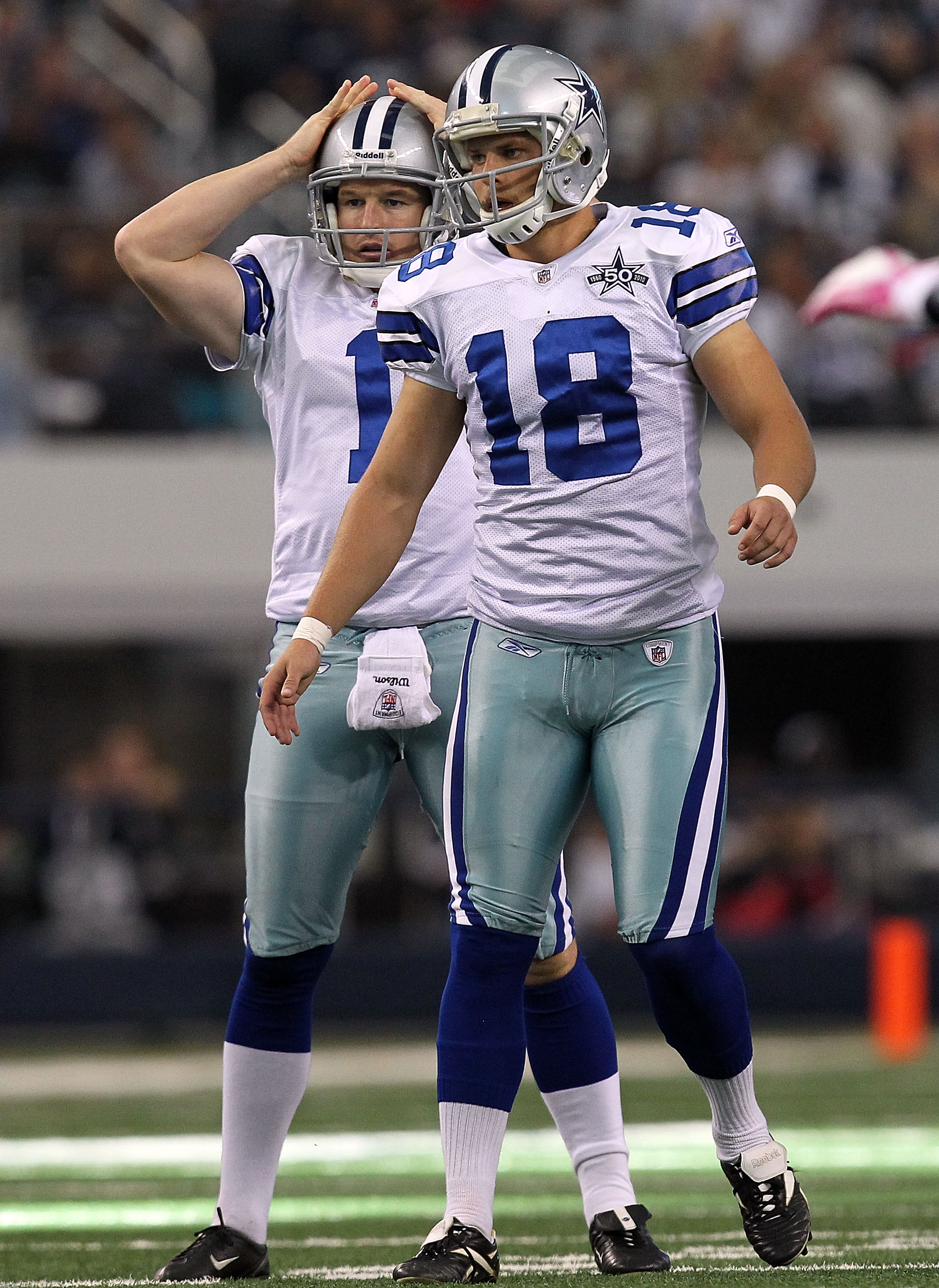 ARLINGTON, TX - OCTOBER 10:  Kicker David Buehler #18 of the Dallas Cowboys misses a field goal against the Tennessee Titans at Cowboys Stadium on October 10, 2010 in Arlington, Texas.  (Photo by Ronald Martinez/Getty Images)