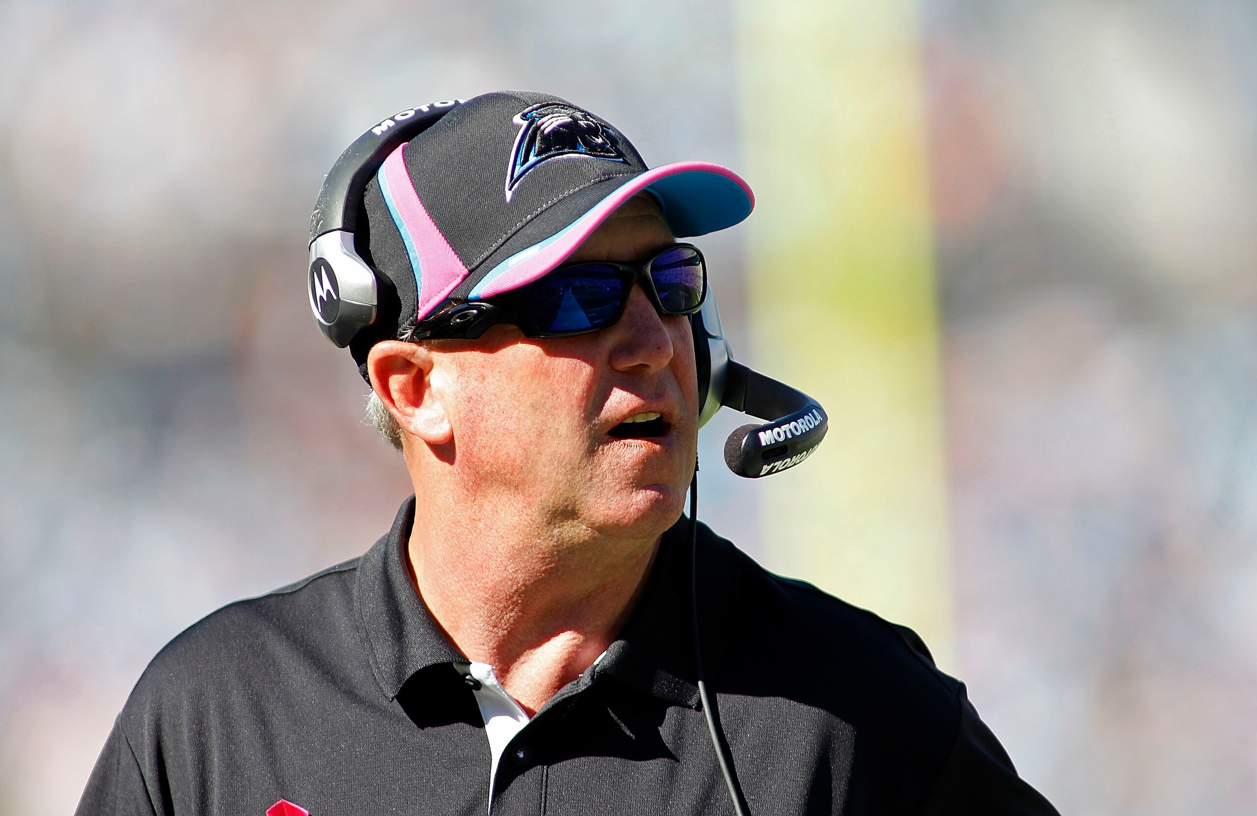 CHARLOTTE, NC - OCTOBER 10: Head coach John Fox of the Carolina Panthers watches from the sidelines against the Chicago Bears at Bank of America Stadium on October 10, 2010 in Charlotte, North Carolina. (Photo by Geoff Burke/Getty Images)