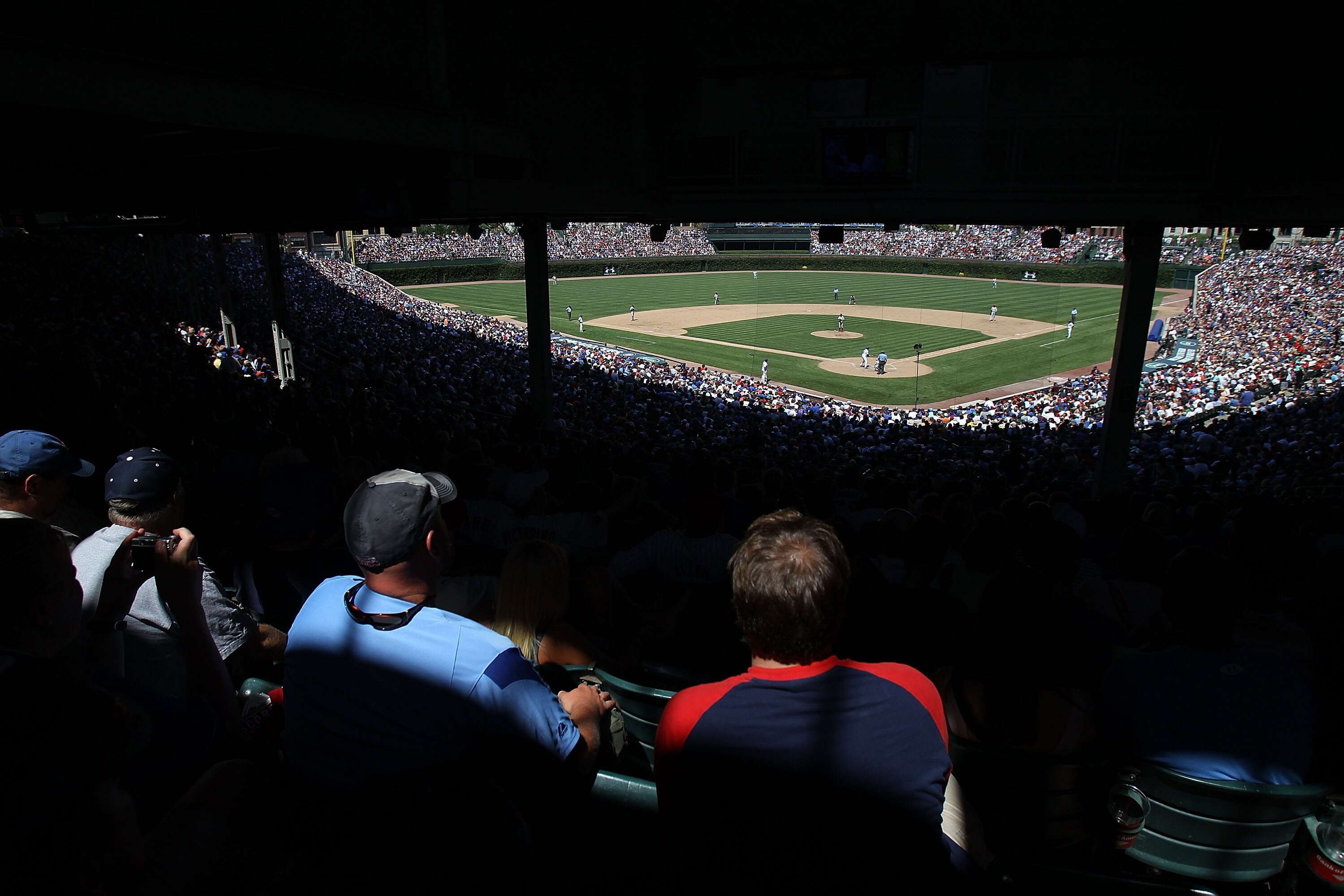 CHICAGO - JULY 16: A general view of Wrigley Field as fans watch the Chicago Cubs take on the Philadelphia Phillies on July 16, 2010 in Chicago, Illinois. The Cubs defeated the Phillies 4-3. (Photo by Jonathan Daniel/Getty Images)