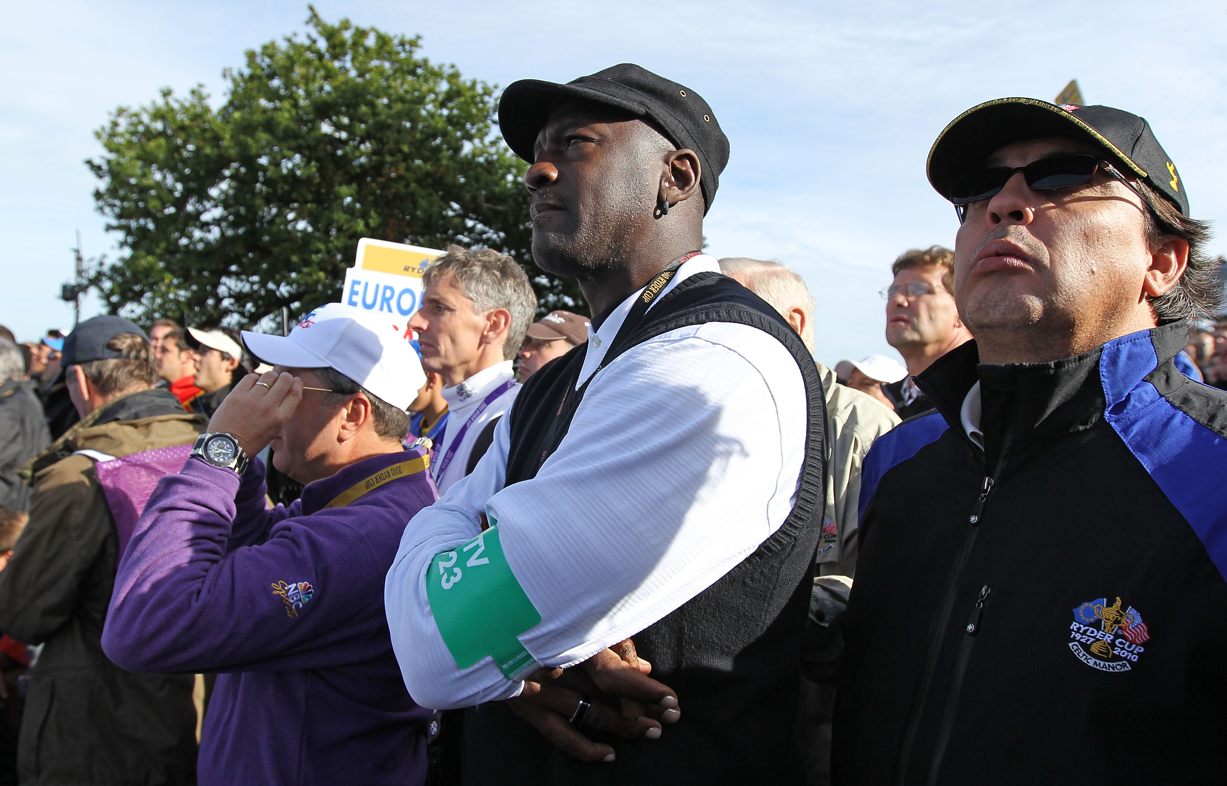 NEWPORT, WALES - OCTOBER 02:  Michael Jordan watches the action during the rescheduled Morning Fourball Matches during the 2010 Ryder Cup at the Celtic Manor Resort on October 2, 2010 in Newport, Wales.  (Photo by Andy Lyons/Getty Images)
