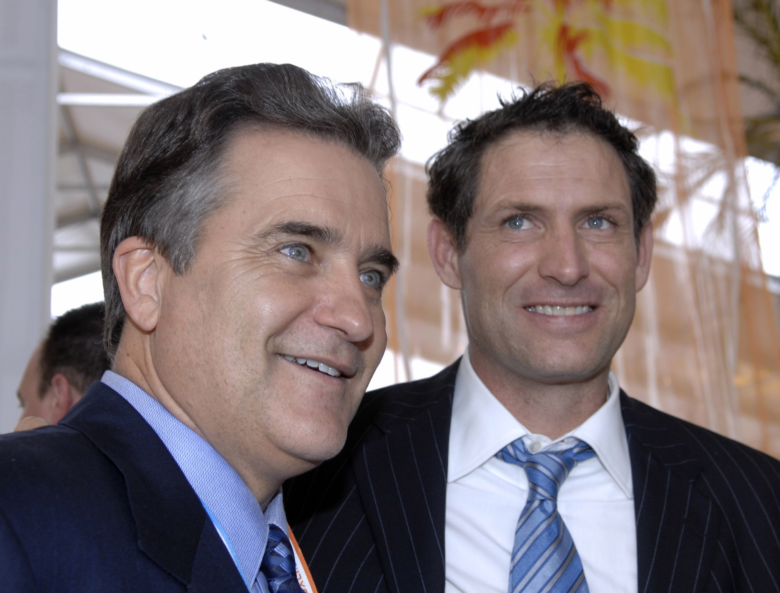 Steve Mariucci and Steve Young before Super Bowl XLI between the Indianapolis Colts and Chicago Bears at Dolphin Stadium in Miami, Florida on February 4, 2007.  (Photo by Al Messerschmidt/Getty Images)
