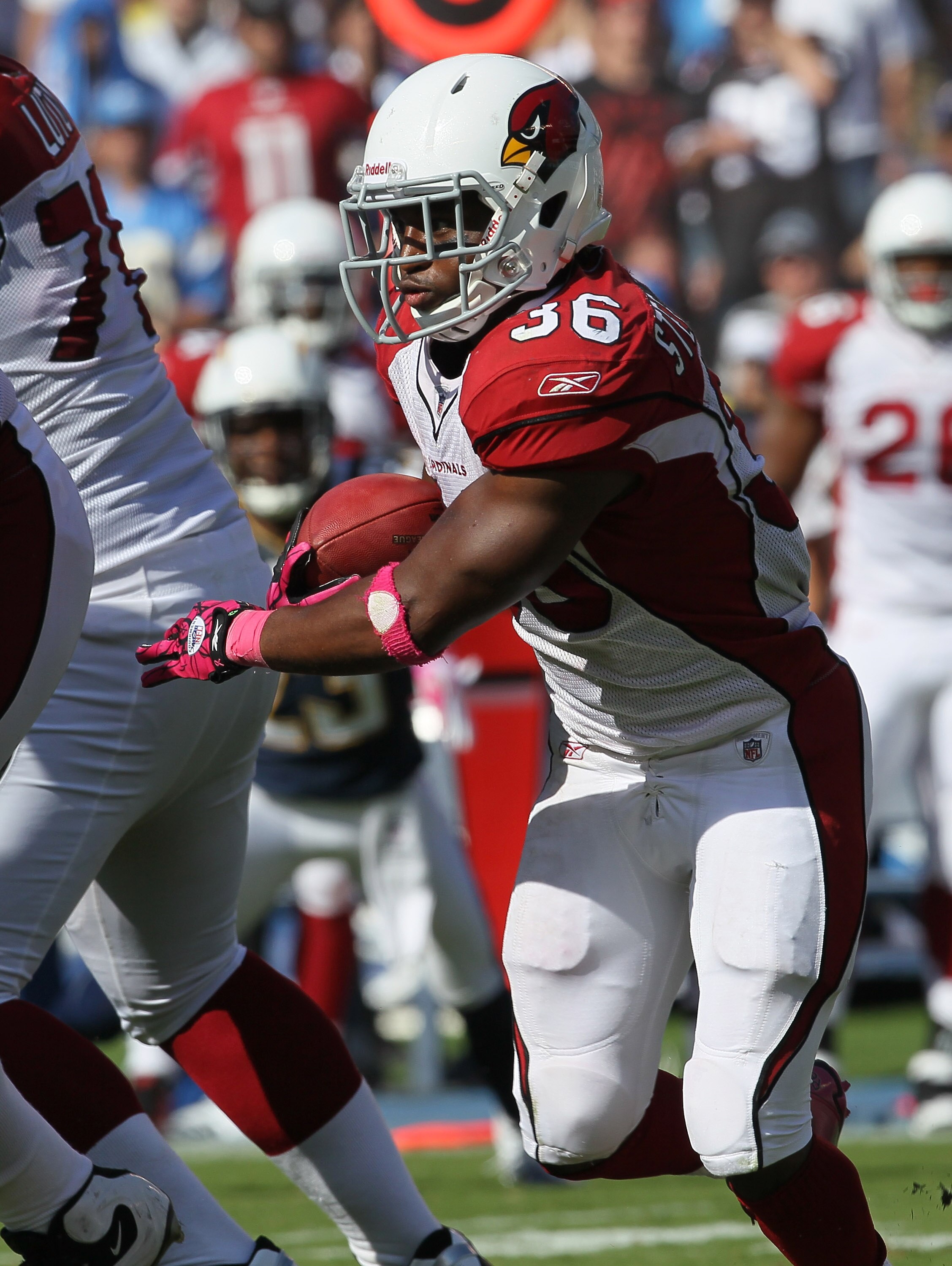 SAN DIEGO - OCTOBER 03:  Running back LaRod Stephens-Howling #36 of the Arizona Cardinals carries the ball against the San Diego Chargers at Qualcomm Stadium on October 3, 2010 in San Diego, California.  The Chargers won 41-10.  (Photo by Stephen Dunn/Get
