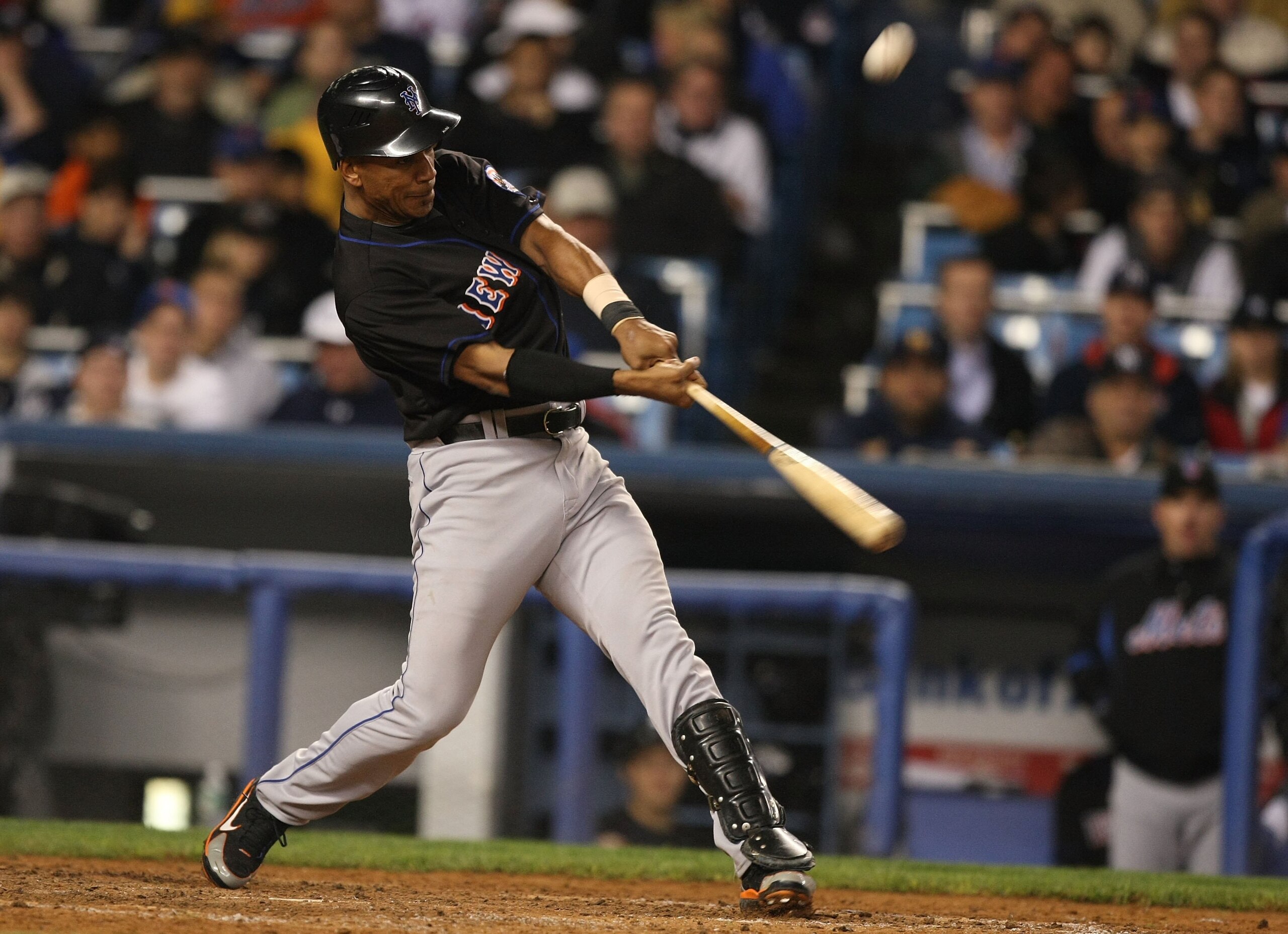 BRONX, NY - MAY 18: Moises Alou #18 of the New York Mets singles in two runs against The New York Yankees during the fourth inning of their game on May 18, 2008 at Yankee Stadium in The Bronx Borough of New York (Photo by Al Bello/Getty Images) BRONX, NY - MAY 18: Moises Alou #18 of the New York Mets singles in two runs against The New York Yankees during the fourth inning of their game on May 18, 2008 at Yankee Stadium in The Bronx Borough of New York (Photo by Al Bello/Getty Images)