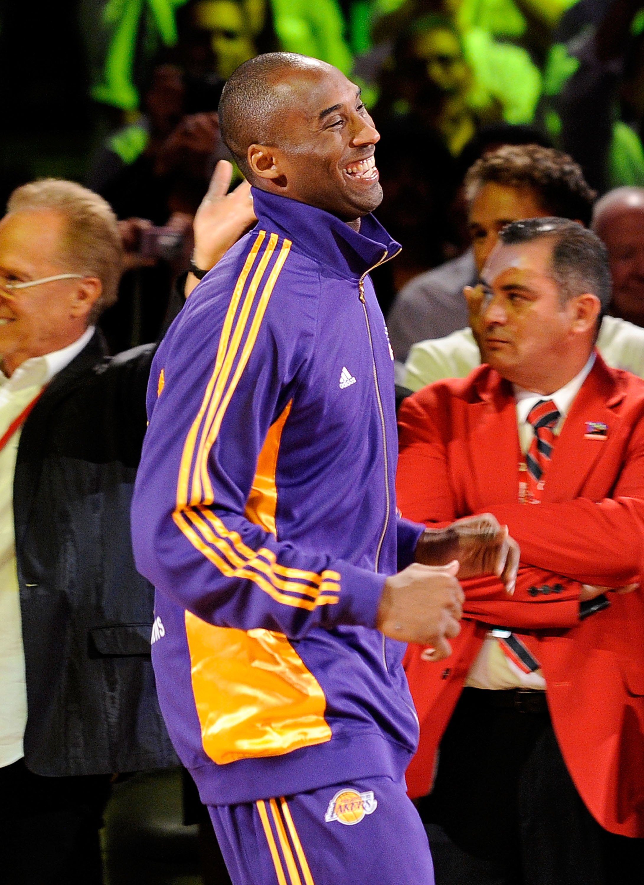 LOS ANGELES, CA - OCTOBER 27:  Kobe Bryant #24 of the Los Angeles Lakers smiles as he prepares to receive his 2009 NBA Championship ring before the season opening game against the Los Angeles Clippers at Staples Center on October 27, 2009 in Los Angeles, 